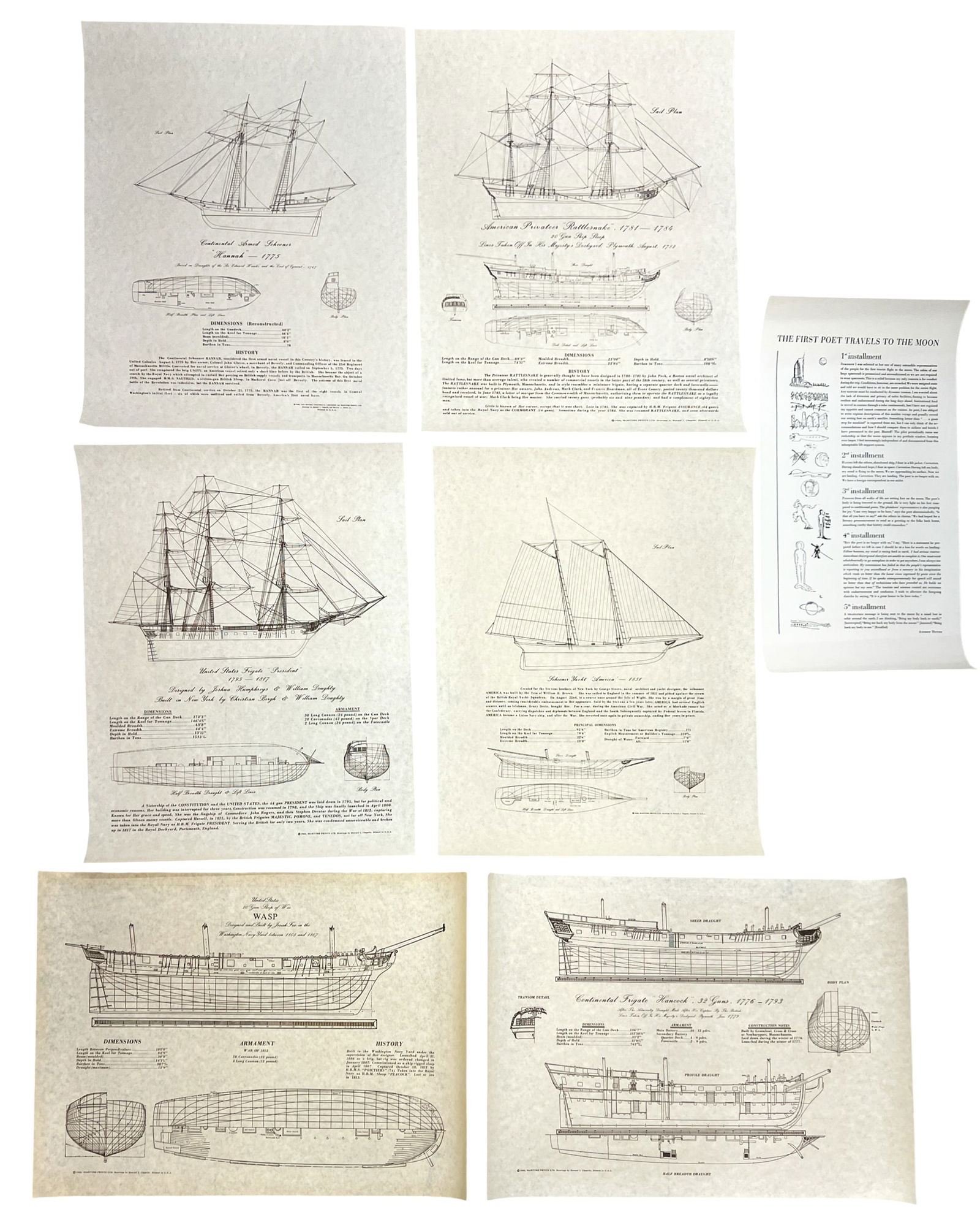 7pc US Ship Plans etc.: 7pc US Ship Plans etc. 23"x18" Largest Sheet. Loose, unframed. Excellent condition.