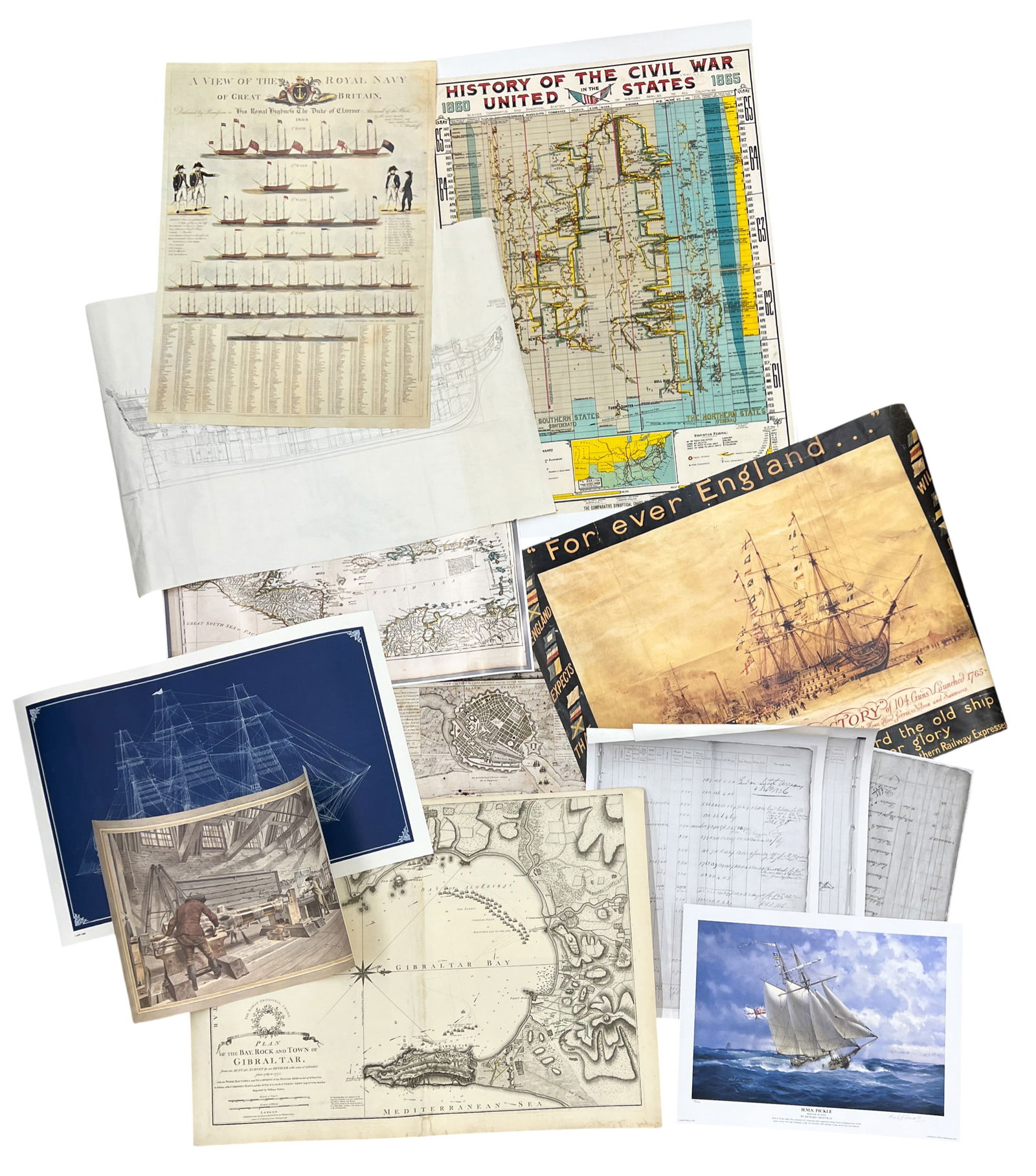 11pc Naval Posters, Maps, Plan Prints etc.: 11pc Naval Posters, Maps, Plan Prints etc. 39"x27.5" Largest Sheet. Loose, unframed. Condition varies.