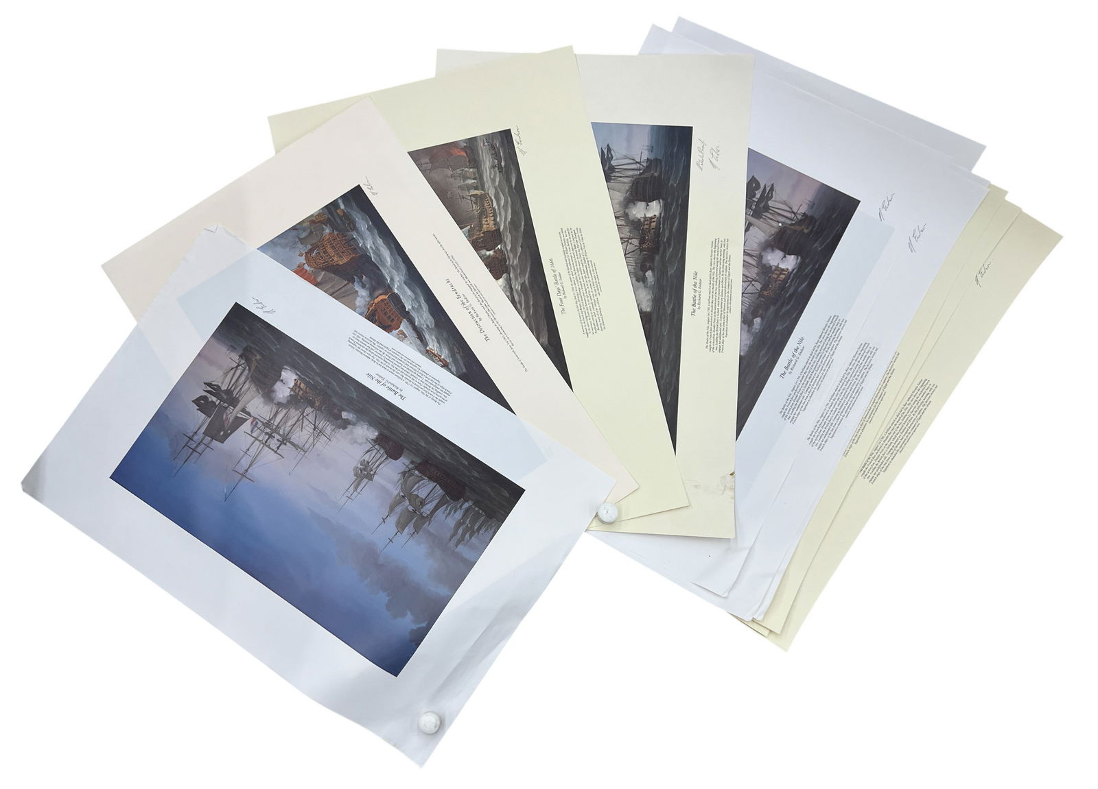 11pc "Battle of the Nile" Prints etc.: 11pc "Battle of the Nile" Prints etc. 21"x30" Largest Sheet. Loose, unframed. Condition varies.