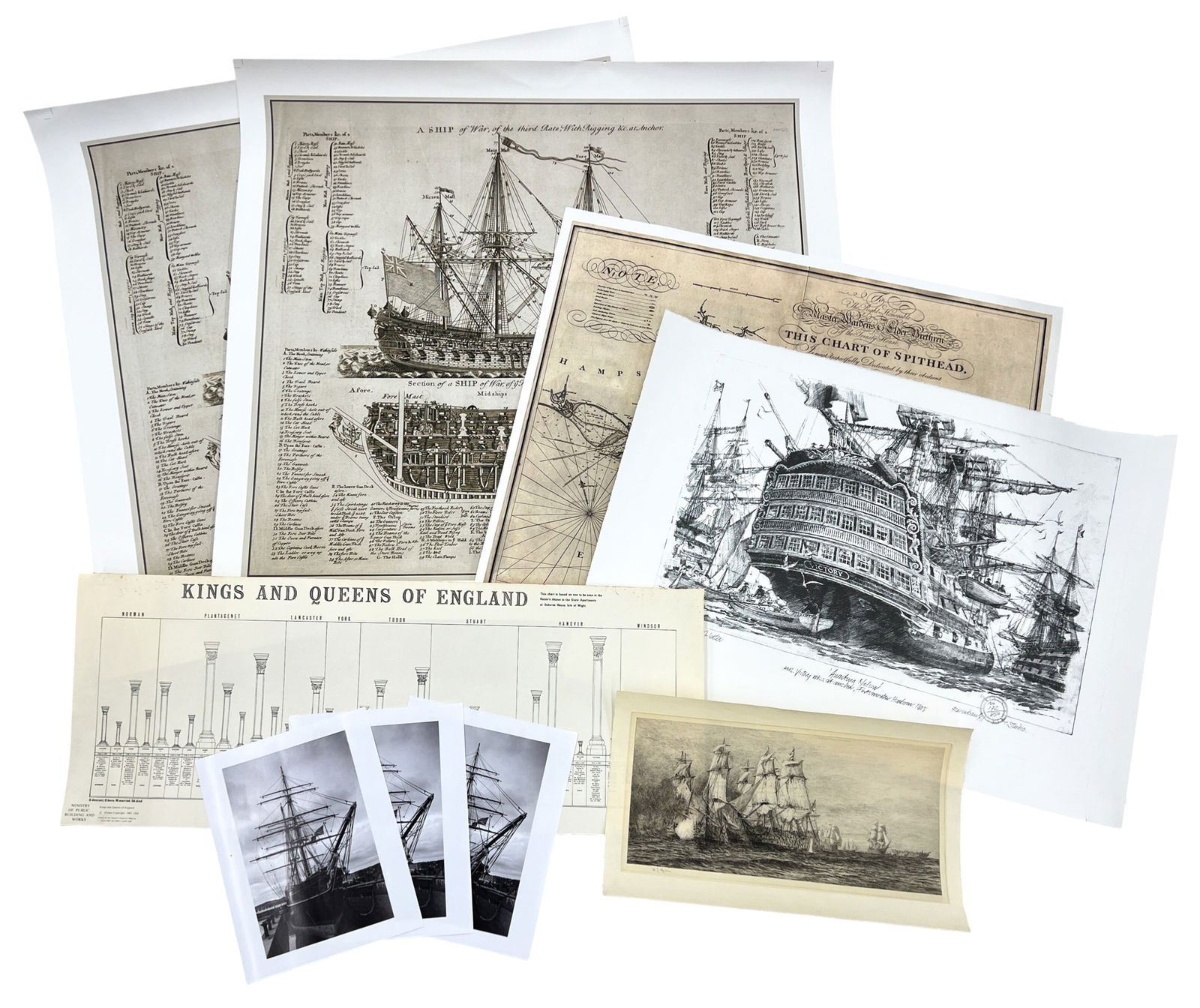 9pc British Royal Navy Etchings & Prints etc. (1 of 1)
