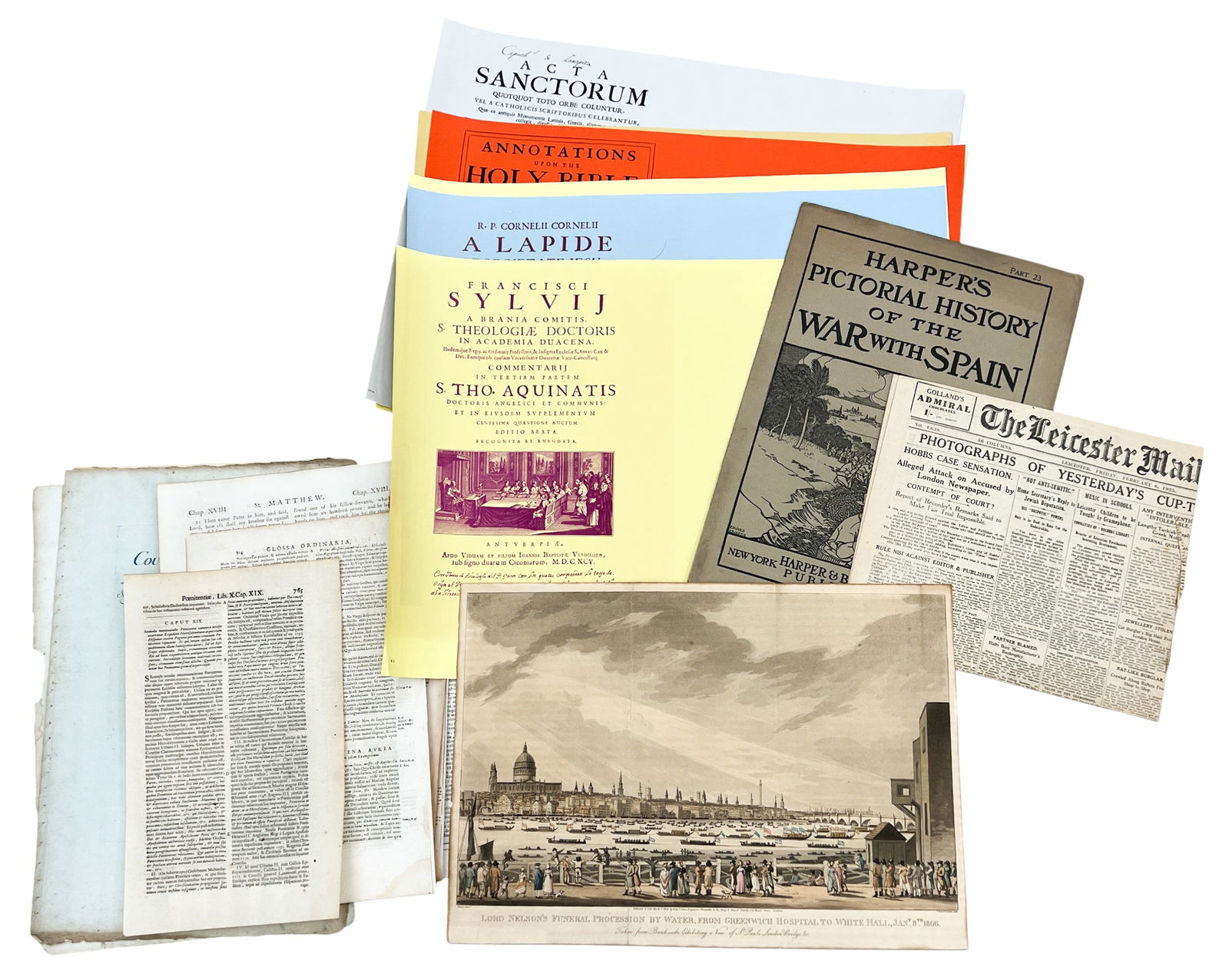 20pc Antique Etching, Newspaper Clippings etc.: 20pc Antique Etching, Newspaper Clippings & Harper's Pictoral History of the War of Spain etc. 17"x23" Largest Sheet. Loose, unframed. Condition varies.