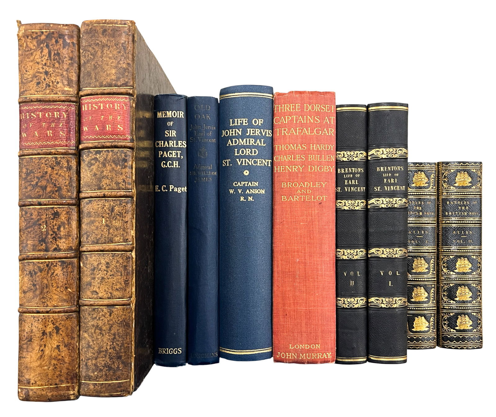 10pc Antique British Naval & Military Books: 10pc Antique British Naval & Military Books 10"x8.5"x2" Largest. Includes "History of the Wars of the French Revolution" 2 Volumes by Edward Baines, "The Memoir of Sir Charles Paget" by E.C. Paget,