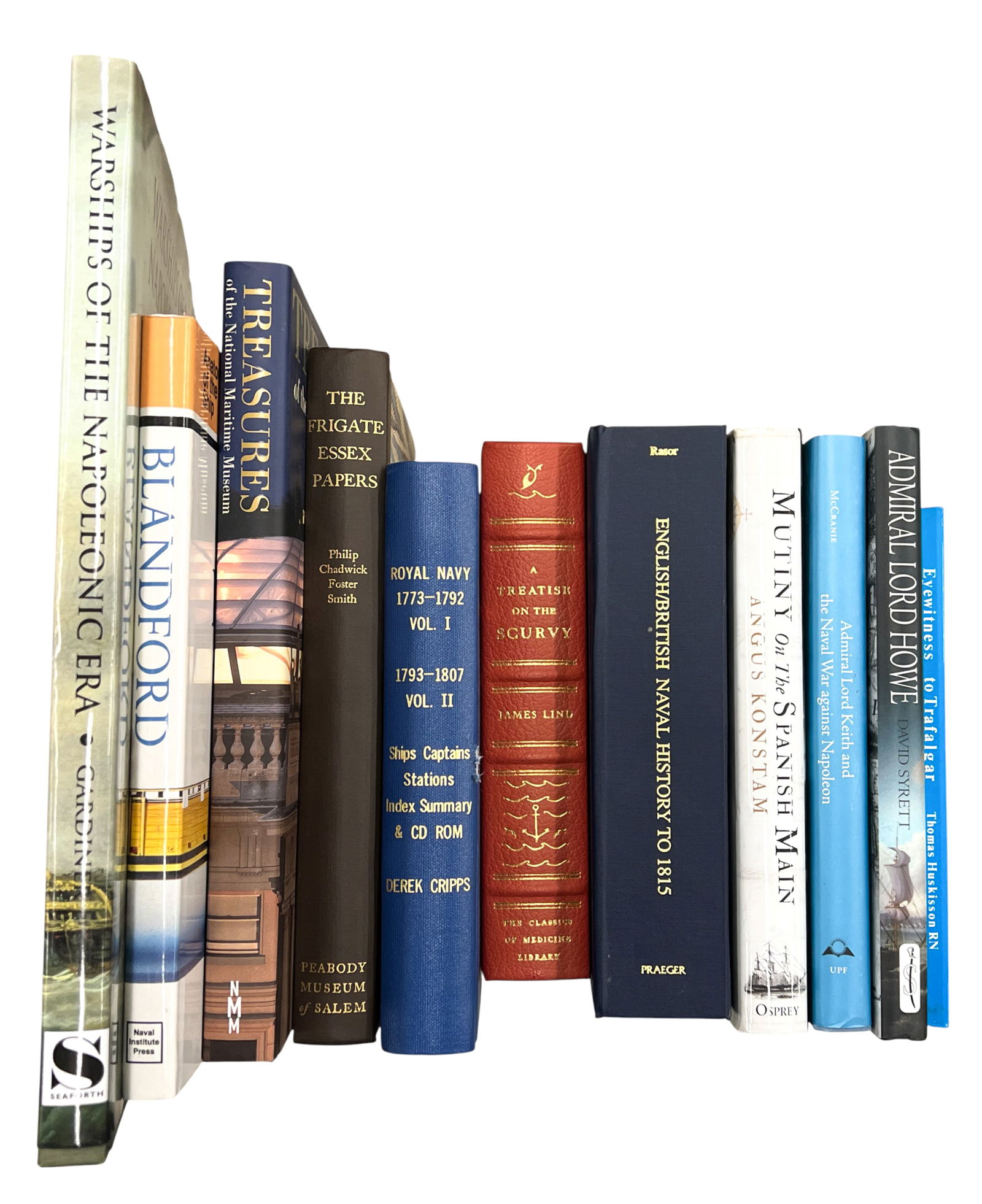 14pc Admiral Nelson & Royal Navy Books: 14pc Admiral Nelson & Royal Navy Books 12.5"x12"x1" Largest. Includes "The Frigate Essex Papers" by Philip Chadwick Foster Smith, "Admiral Lord Keith in the Naval War Against Napoleon" by Kevin D.