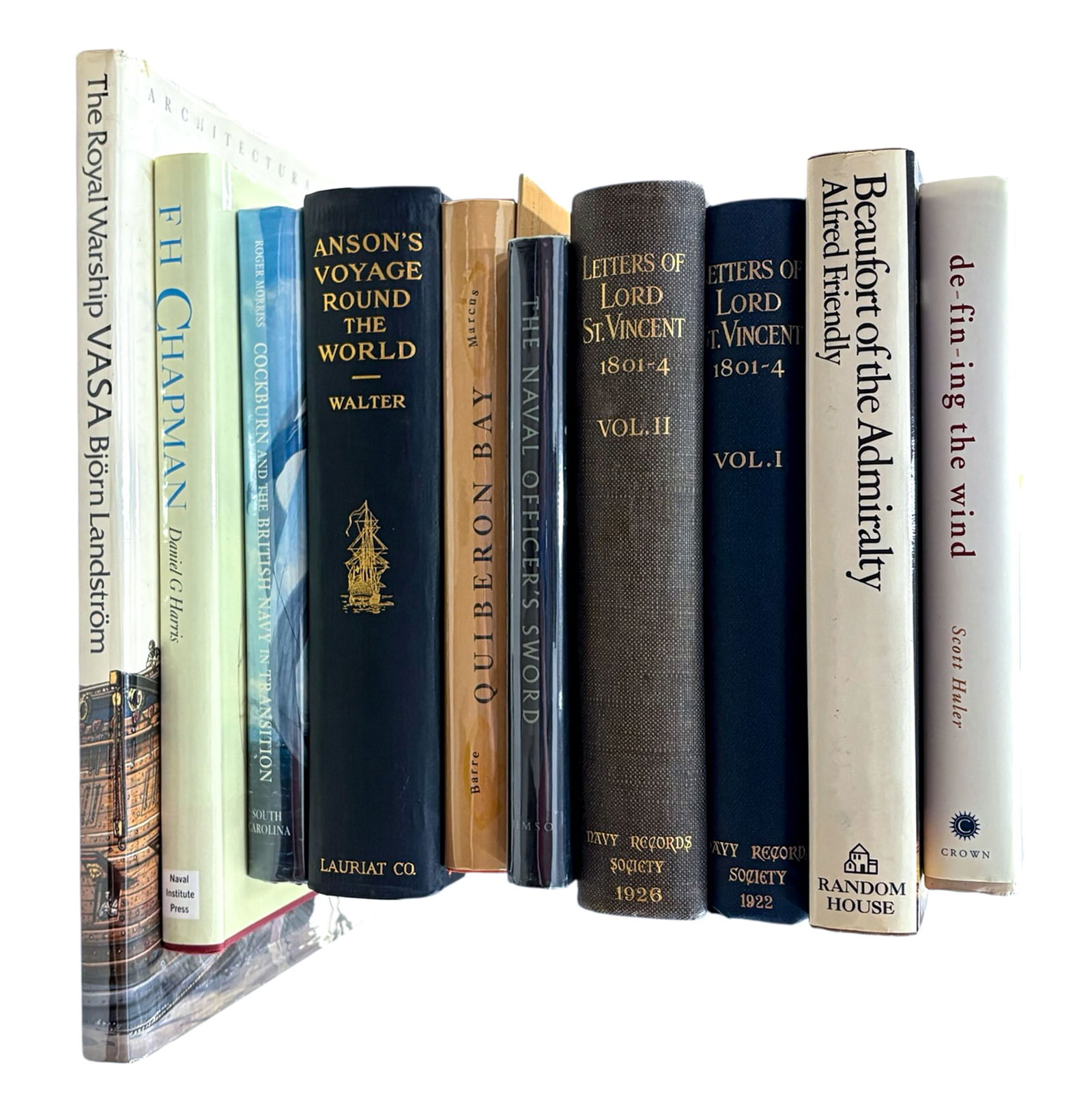11pc British Naval Officer & Ship Books: 11pc British Naval Officer & Ship Books 13.5"x9.5"x1" Largest. Includes "Defining the Wind" by Scott Huler, "Beaufort of the Admiralty" by Alfred Friendly, "Letters of Lord St. Vincent 1801-1804" 2 Vo