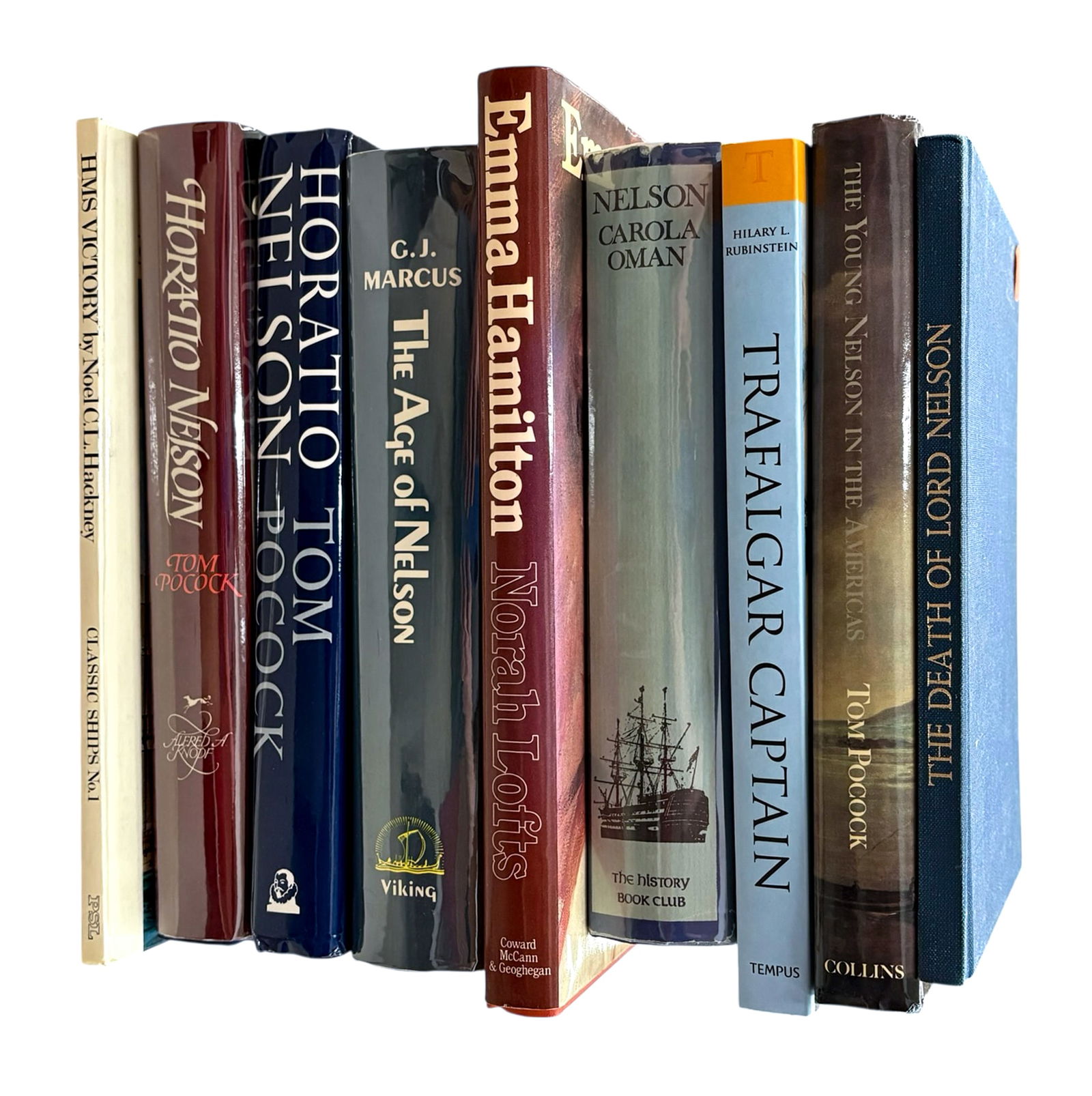 9pc Admiral Nelson & Lady Hamilton Books: 9pc Admiral Nelson & Lady Hamilton Books 10"x7.5"x1" Largest. Includes "The Death of Lord Nelson" by William Beatty, "The Young Nelson in the Americas" by Tom Pocock, "Trafalgar Captain: Durham of