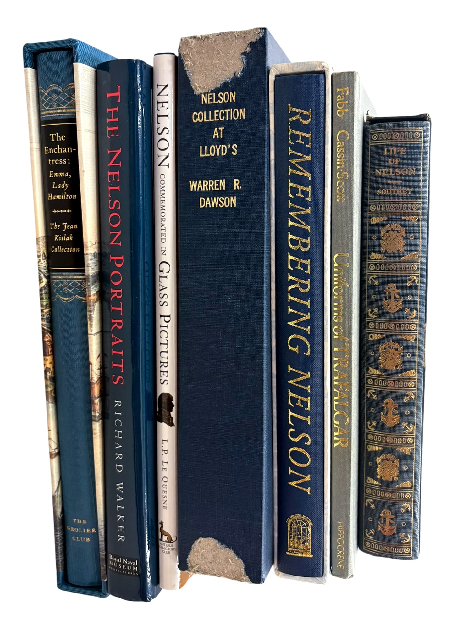7pc Lord Admiral Nelson Books: 7pc Lord Admiral Nelson Books 10.75"x8.5"x2" Largest. Includes "Nelson Commemorated in Glass Pictures" by L.P. Le Quesne, "The Nelson Collection at Lloyd's" by Warren R. Dawson, "Remembering Nelson"