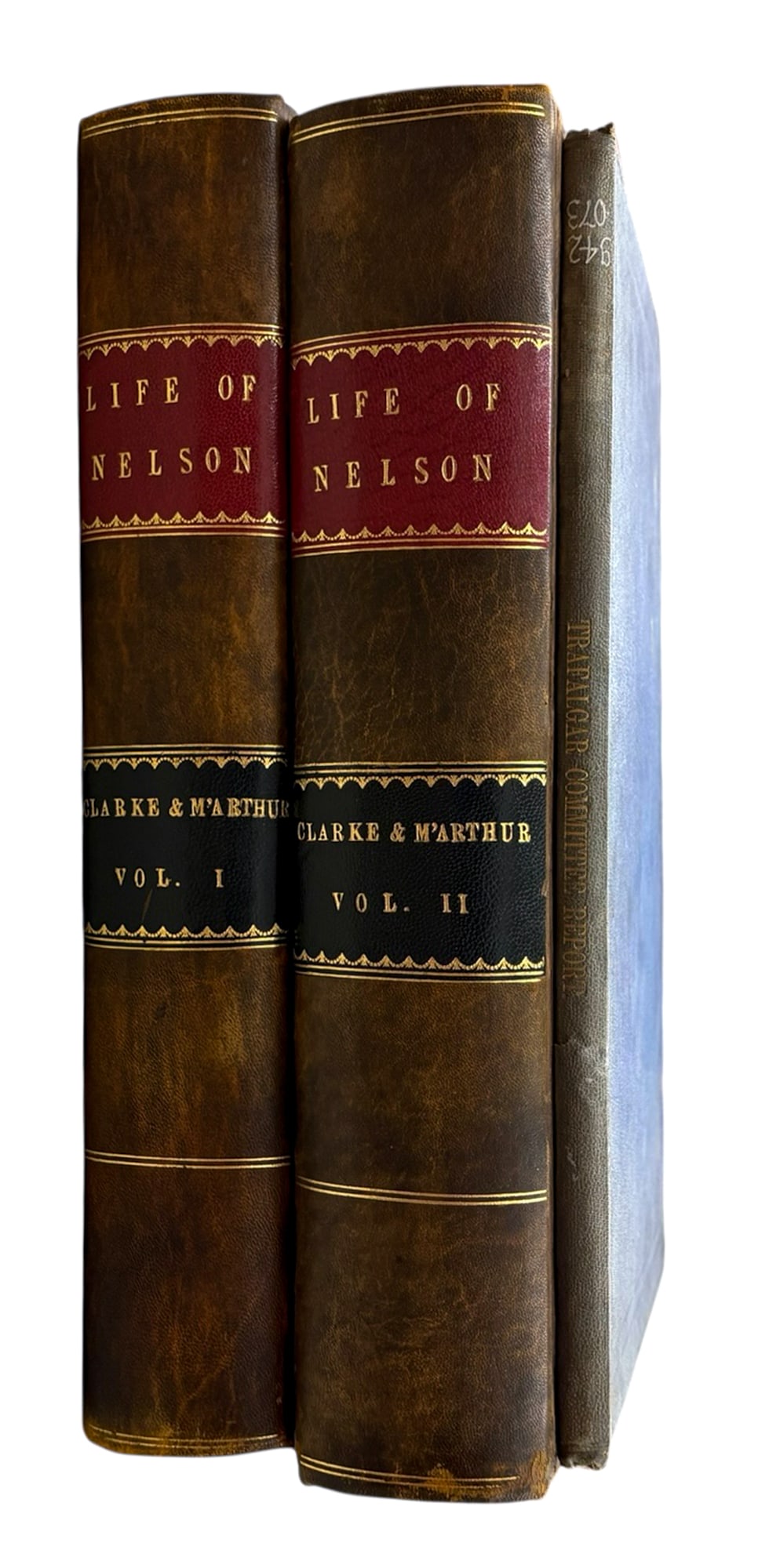 3pc Antique Lord Admiral Nelson Books: 3pc Antique Lord Admiral Nelson Books 13.5"x11.25"x2.5" Largest. Includes "Report of a Committee Appointed by the Admiralty to Examine and Consider The Evidence Relating to the Tactics Employed by