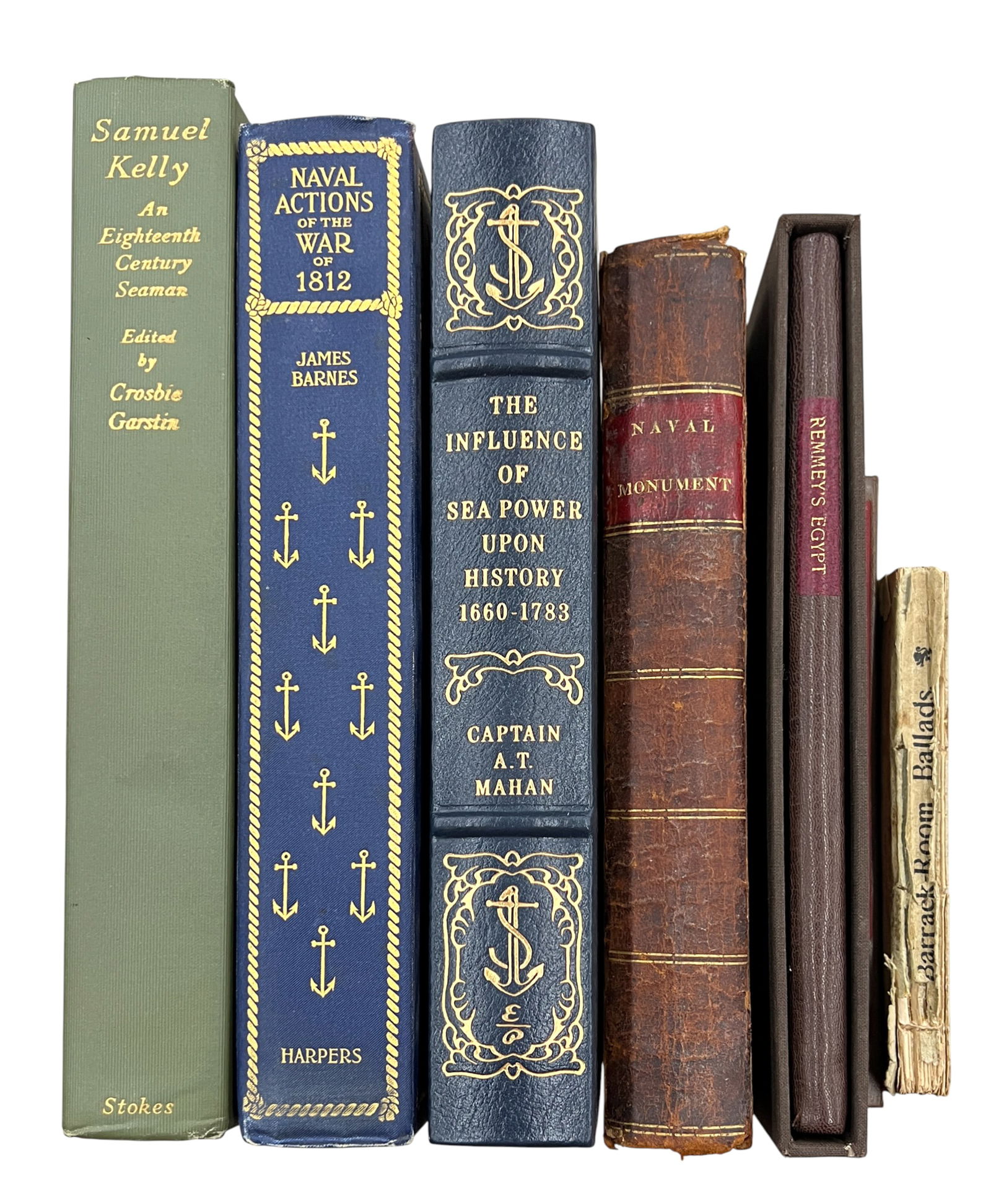 7pc Antique United States Navy Books: 7pc Antique United States Navy Books 9.5"x6.5"x1.25" Largest. Includes "Naval Regulations Issued by Command of the President of the United States of America January 5, 1802", "Barrack-Room Ballads
