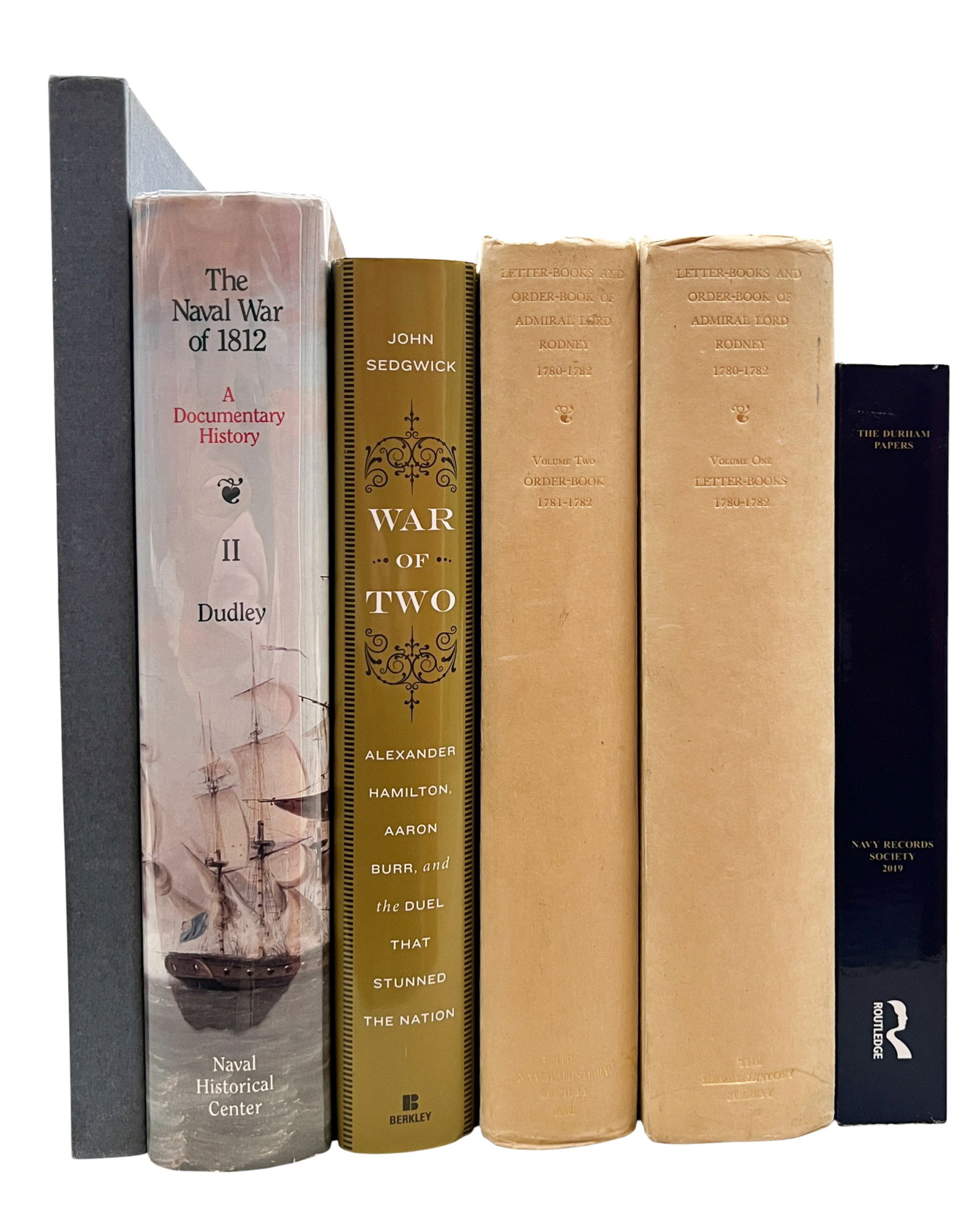 6pc British & American Naval Books: 6pc British & American Naval Books 11"x8"x.75" Largest. Includes "Publications of the Navy Records Society Volume 166", "Letter-Books and Order-Book of Admiral Lord Rodney" 2 Volumes, "War of Two" by