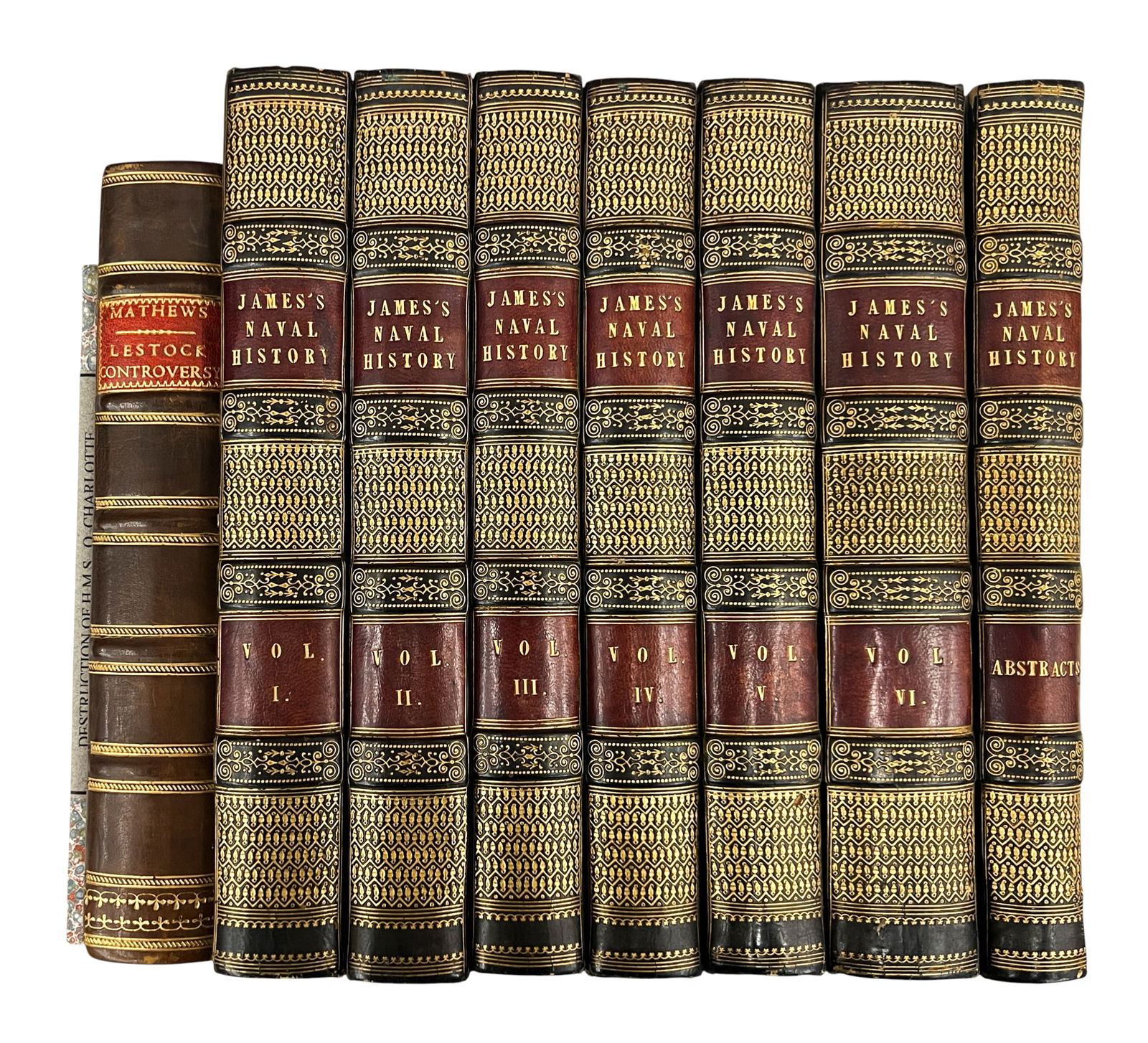 9pc Antique British Naval Books etc.: 9pc Antique British Naval Books etc. 8.5"x5.5"x2". Includes "The Destruction, By Fire of HMS Queen Charlotte", "A Letter to a Friend in the Country" & "The Naval History of Great Britain Volumes I-VI