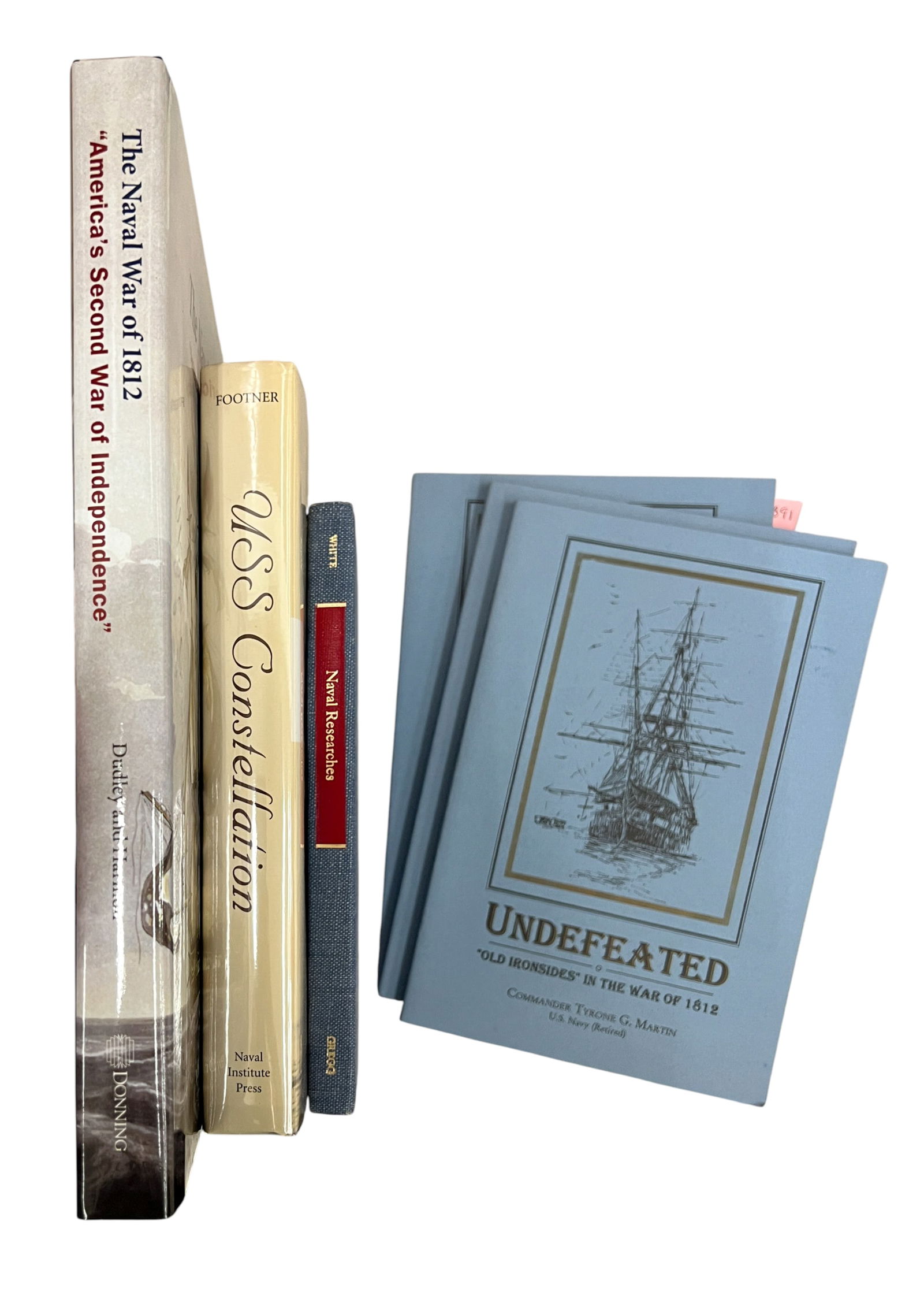 6pc US Navy Books: 6pc US Navy Books 12"x10"x1" Largest. Includes "USS Constellation" by Geoffrey M. Footner, "Naval Researches" by Thomas White, "Undefeated (Old Ironsides) in the War of 1812" 3 Copies by Commander Tyr