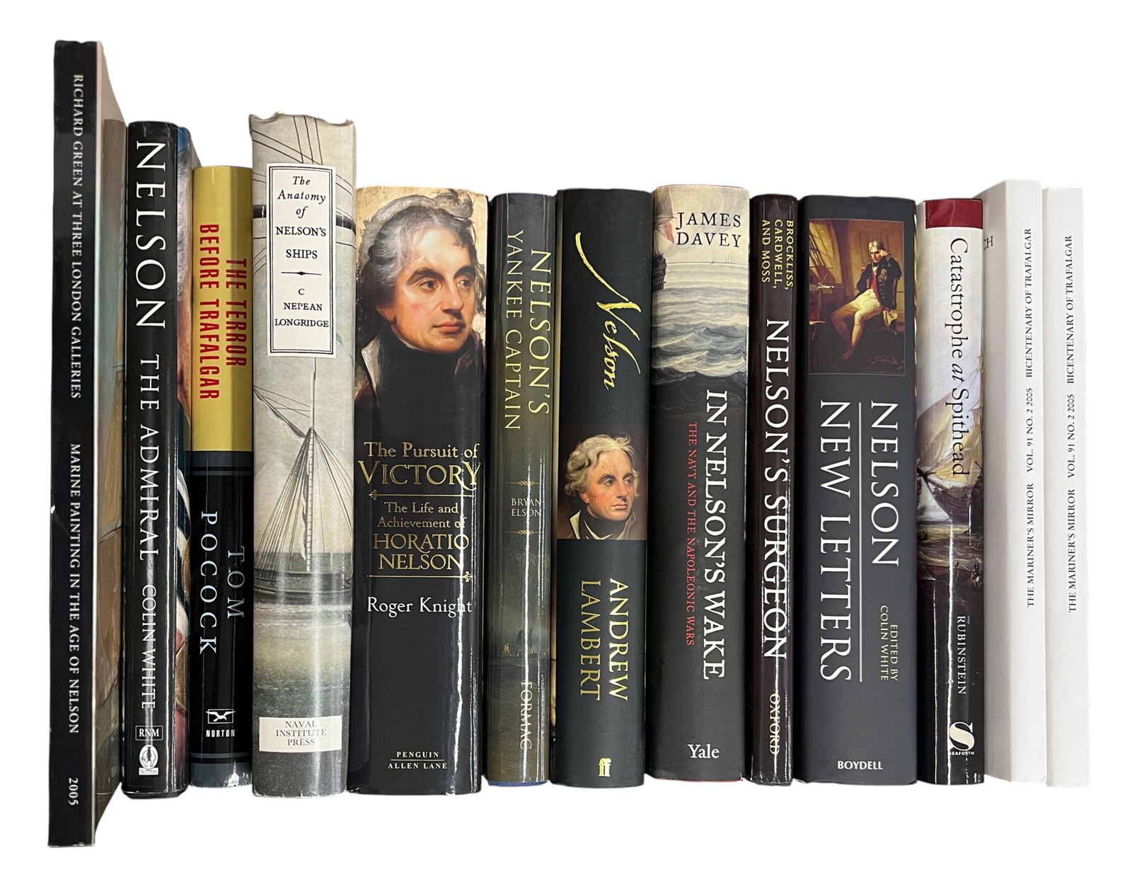 13pc Admiral Nelson Books: 13pc Admiral Nelson Books 10"x10"x0.5" Largest. Includes "Nelson The Admiral" by Colin White, "The Terror Before Trafalgar" by Tom Pocock, "The Anatomy of Nelson's Ships" by C. Nepean Longridge, "The