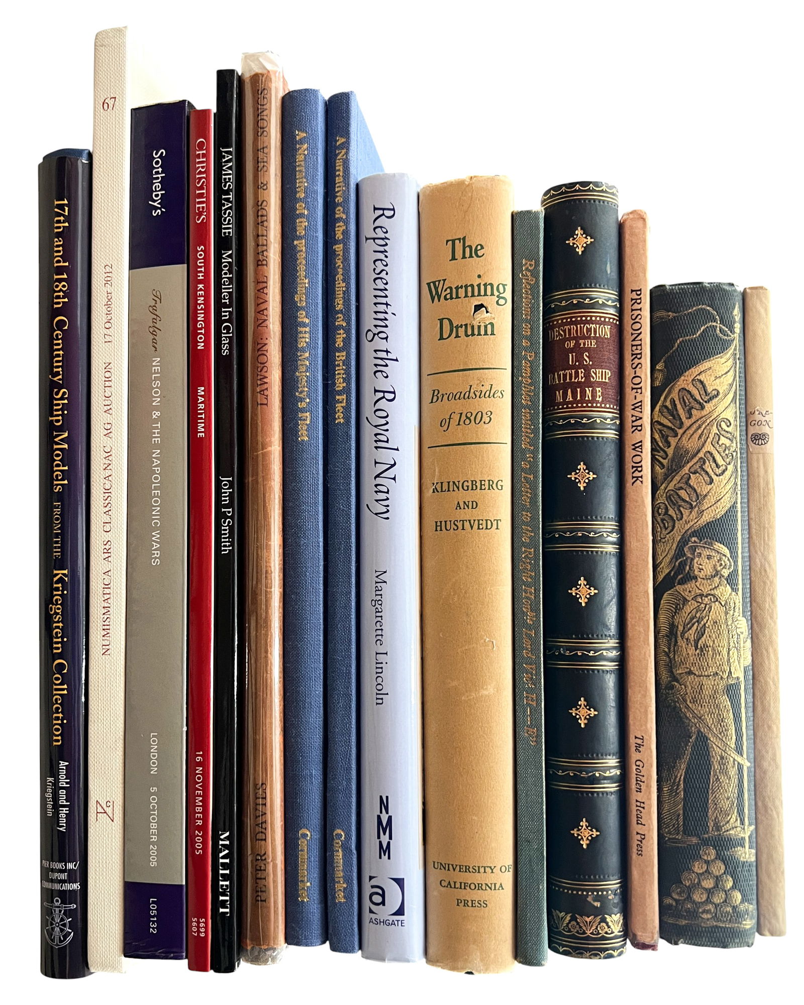 14pc Assorted Antique & Contemporary Naval Books etc.: 14pc Assorted Antique & Contemporary Naval Books etc. 10"x12"x0.75" Largest. Includes "The Warning Drum" by Frank J. Clingberg & Sigurd B. Hustvedt, "Prisoners of War Work 1756-1815" by Jane Toller,