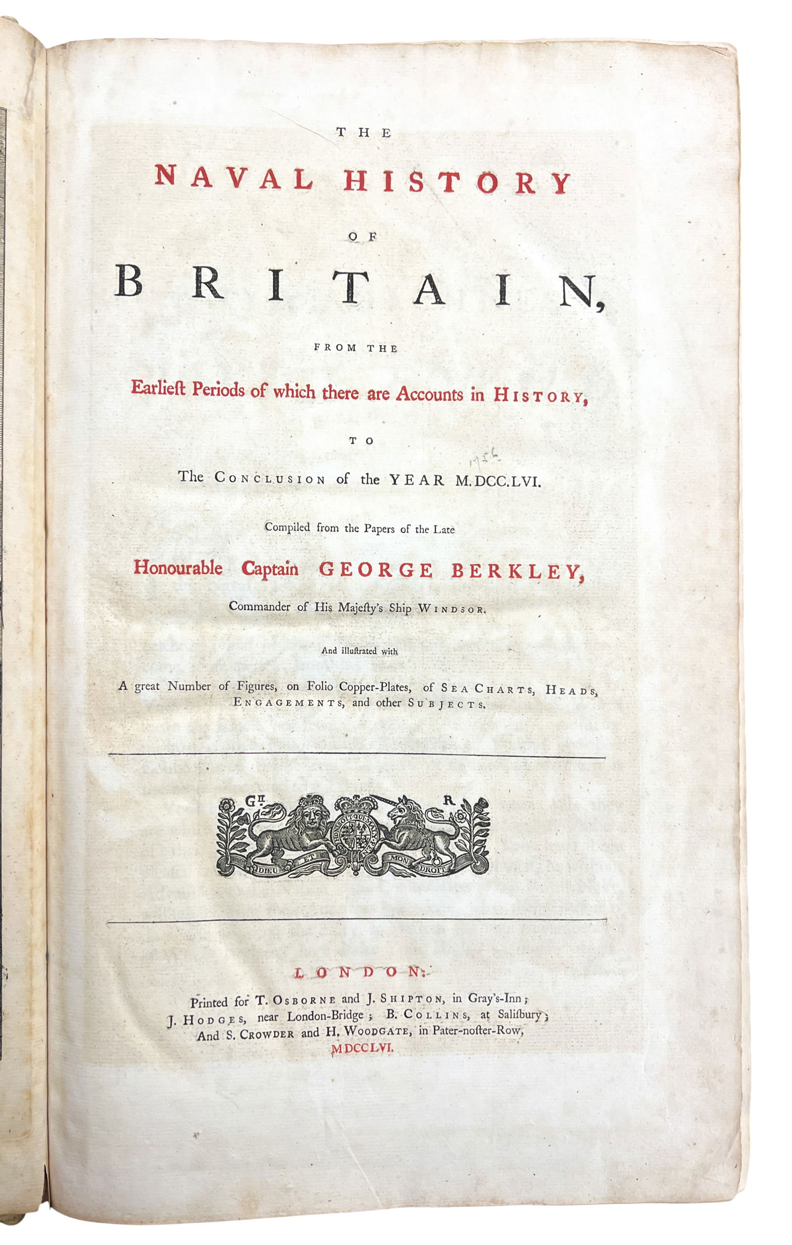 "The Naval History of Britain..." 1756 First Edition Antique Book by George Berkley - 2