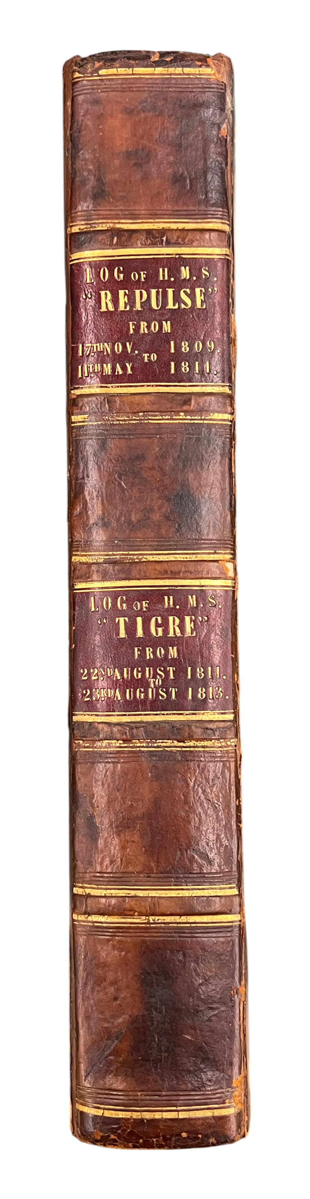 1809-1813 Handwritten Antique Log Book by Captain John Halliday: 1809-1813 Handwritten Antique Log Book by Captain John Halliday 13"x8.5"x2.5". Includes log book from Halliday's time on HMS Repulse from November 17, 1809 to May 11, 1811 & his log book from the HMS