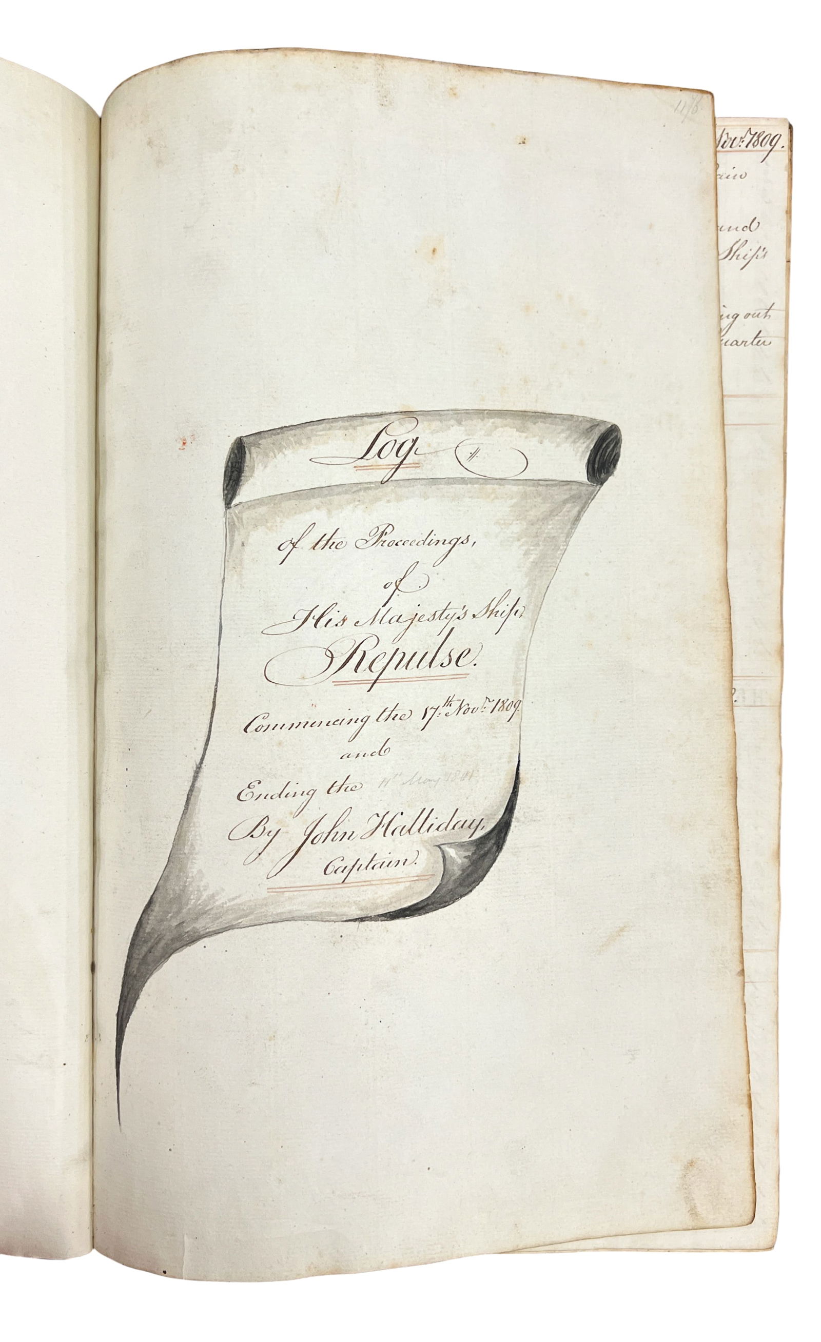 1809-1813 Handwritten Antique Log Book by Captain John Halliday - 2