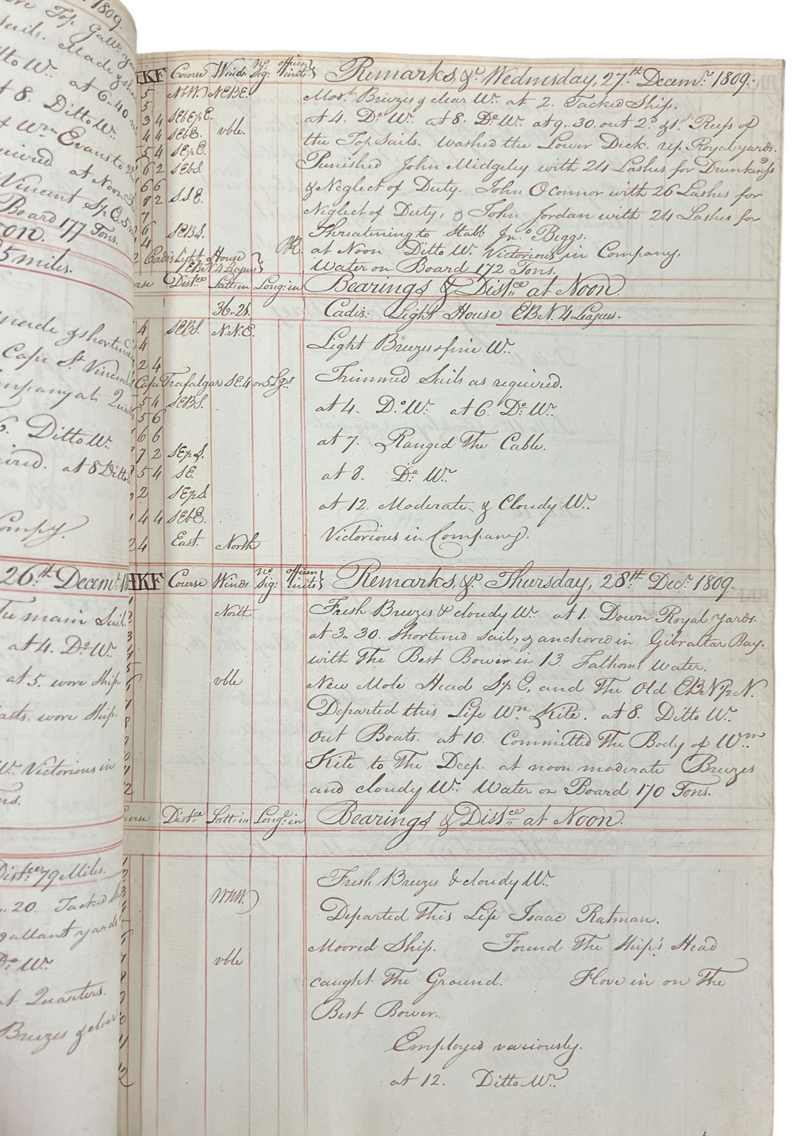 1809-1813 Handwritten Antique Log Book by Captain John Halliday - 3