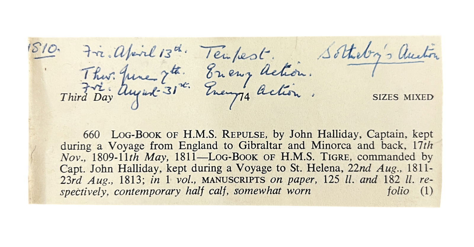 1809-1813 Handwritten Antique Log Book by Captain John Halliday - 5