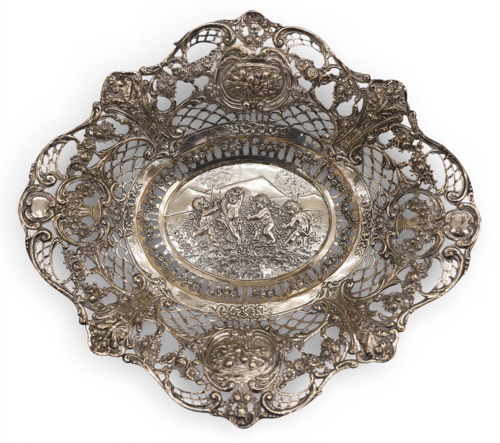 Ornate German 800 Silver Pierced Bowl with Putti (1 of 2)