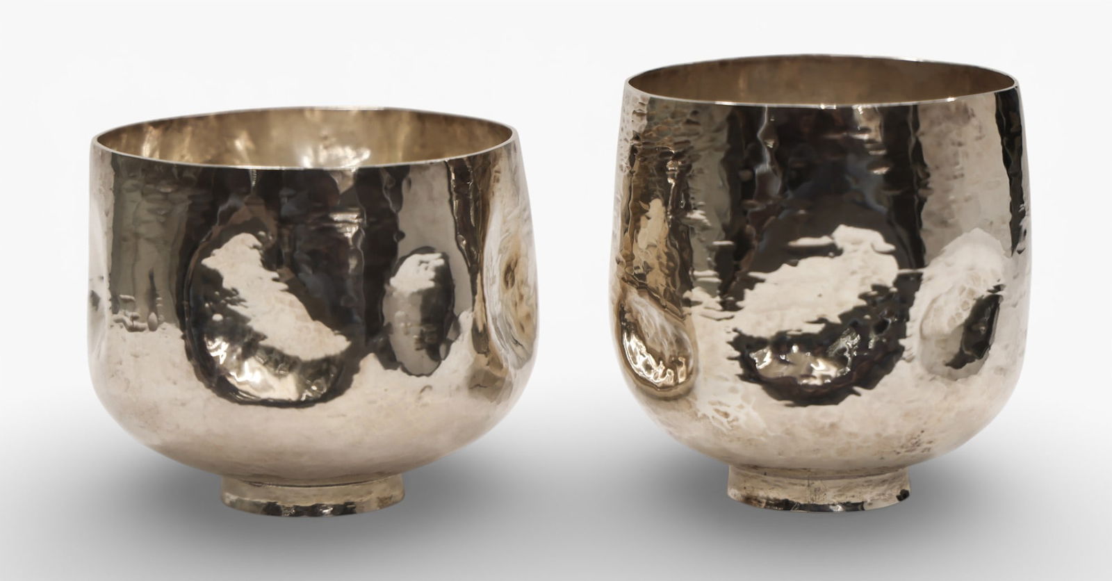 Pair Modernist Hammered Sterling Japanese Tea Bowls (1 of 3)