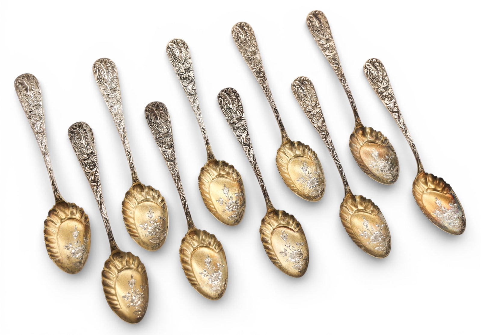 Set 10 Antique Schulz & Fischer Ornate Sterling Spoons (1 of 1)