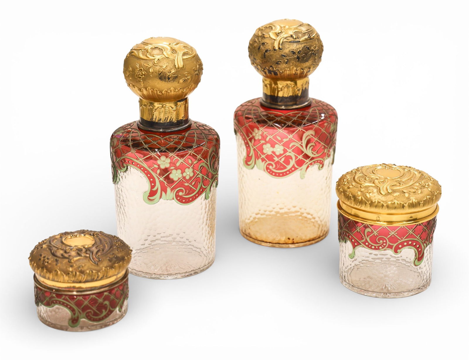 4pc Antique French Cut Overlay Silver Mounted Dresser Set (1 of 4)