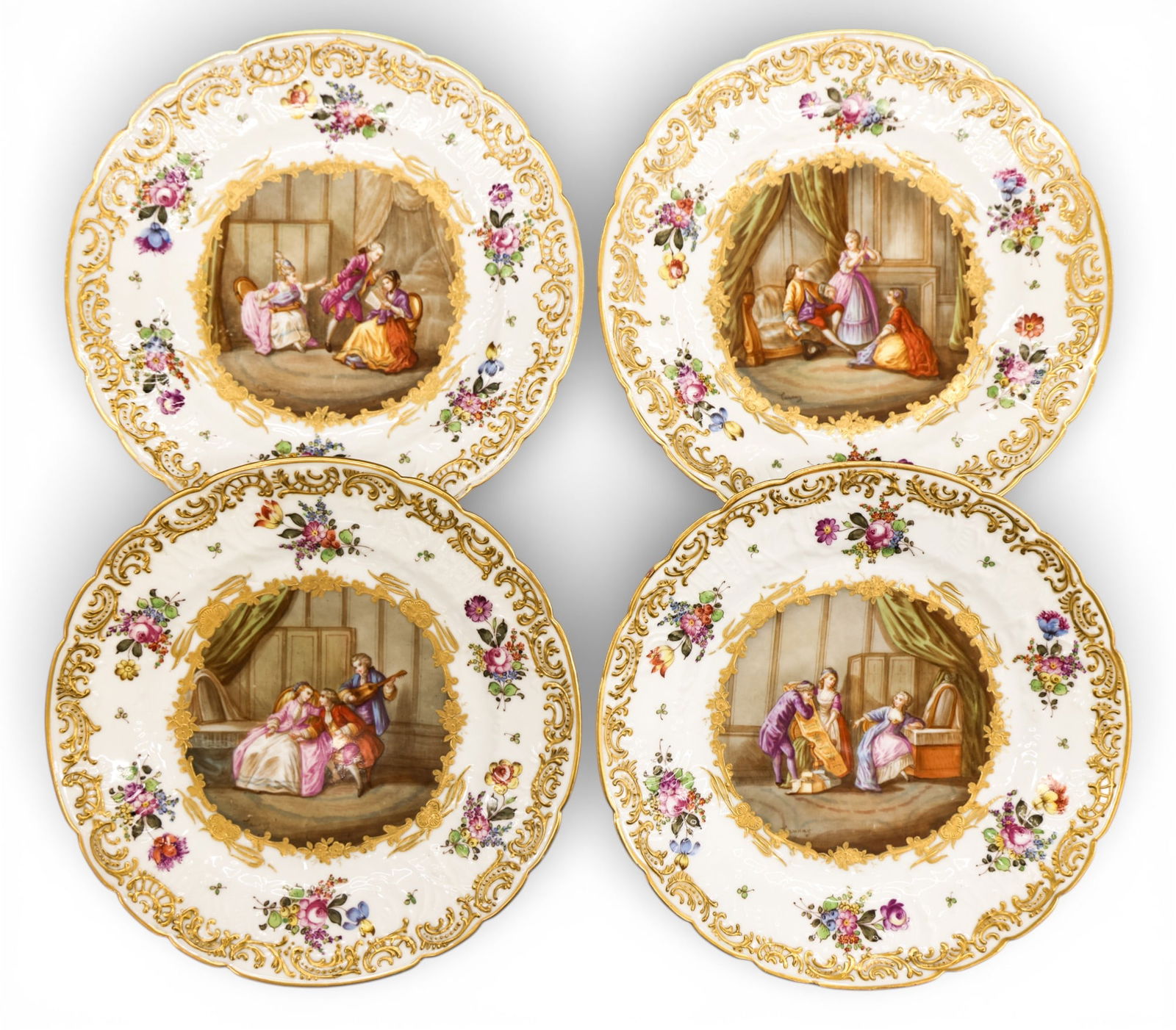 Set 4 Antique Bordois & Bloch French Porcelain Cabinet Plates (1 of 3)