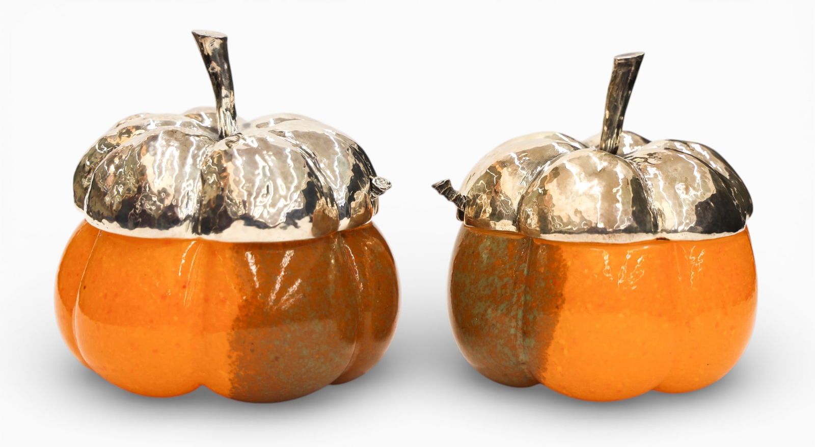 Pair Buccellati Italian Sterling Murano Glass Pumpkin Mustard Jars (1 of 5)