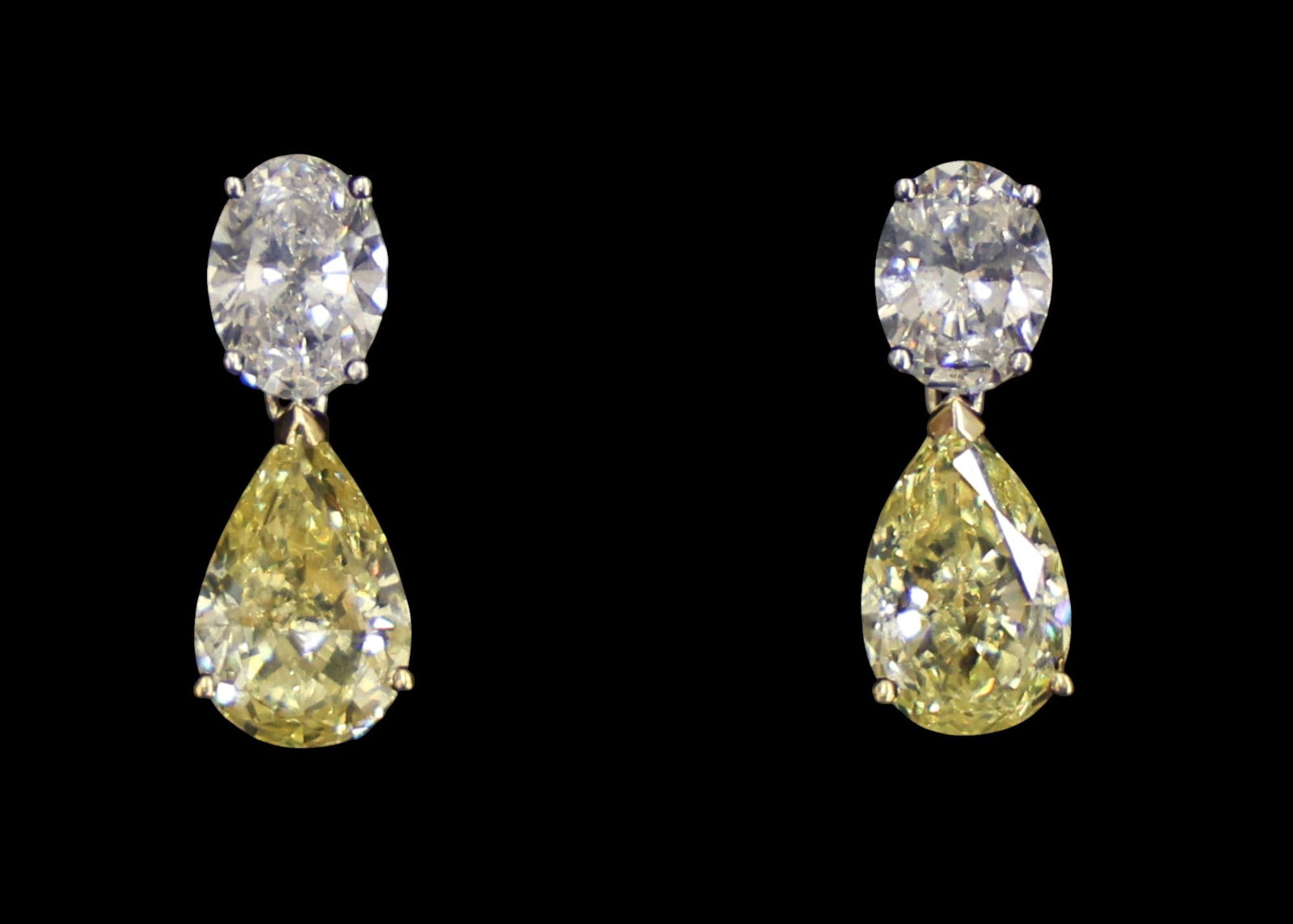 Pair 4.26ctw Fancy Intense Yellow Diamond Drop Earrings GIA Certified (1 of 6)