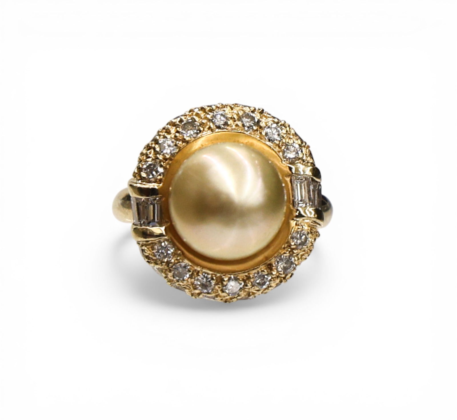 Ladies 14k Diamond Golden South Sea Pearl Ring Size 6.5 (1 of 4)
