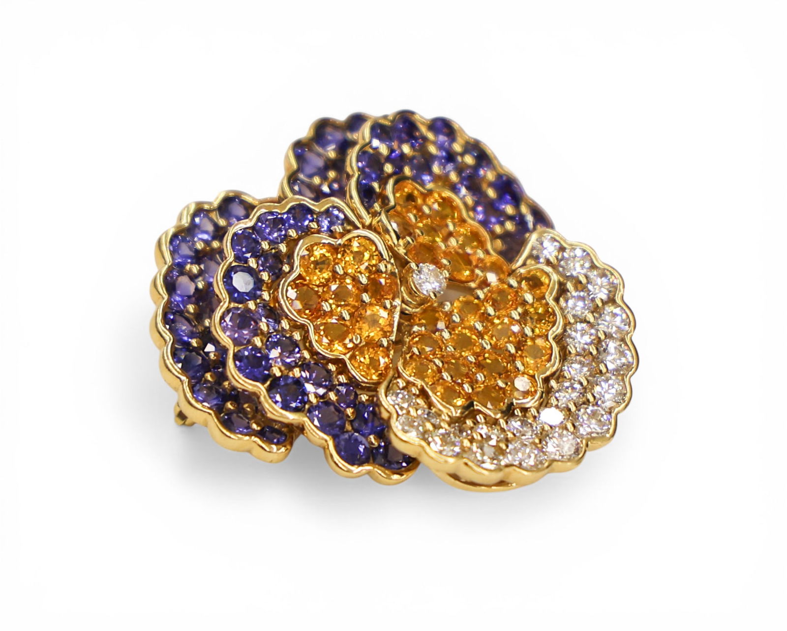 Jean Vitau 18k Diamond and Sapphire Pansy Brooch - 3