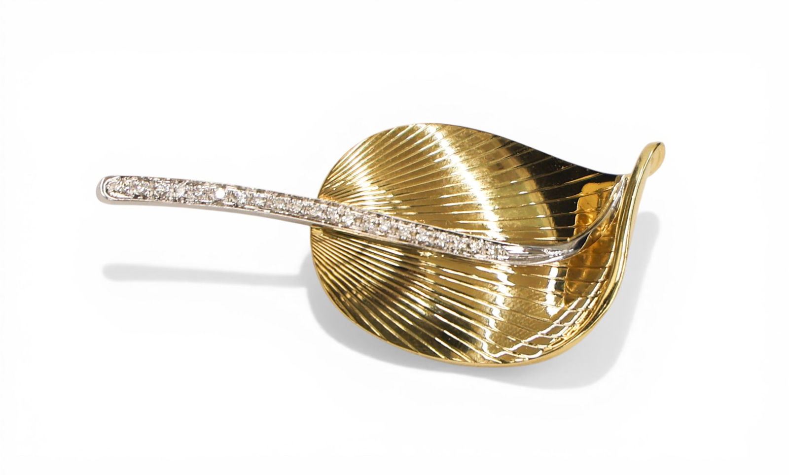 Italian 18k Two-Tone Gold and Diamond Leaf Brooch (1 of 4)