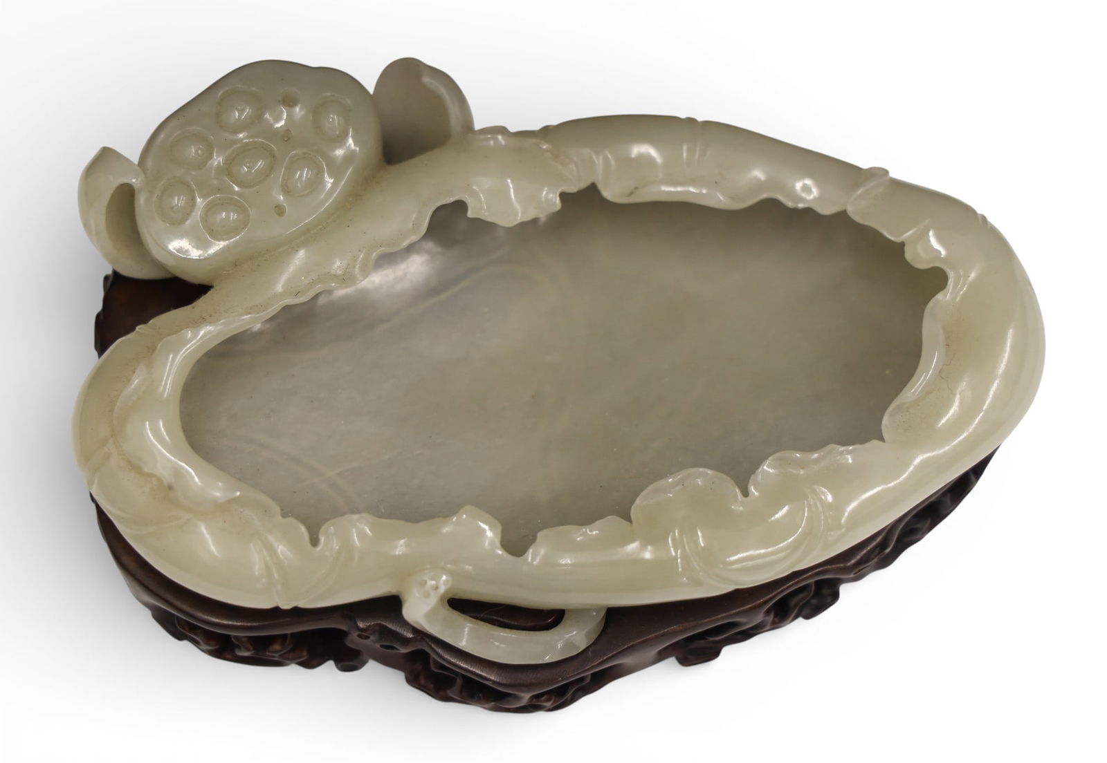 Fine Chinese Carved Jade Lotus Brush Washer on Stand (1 of 4)