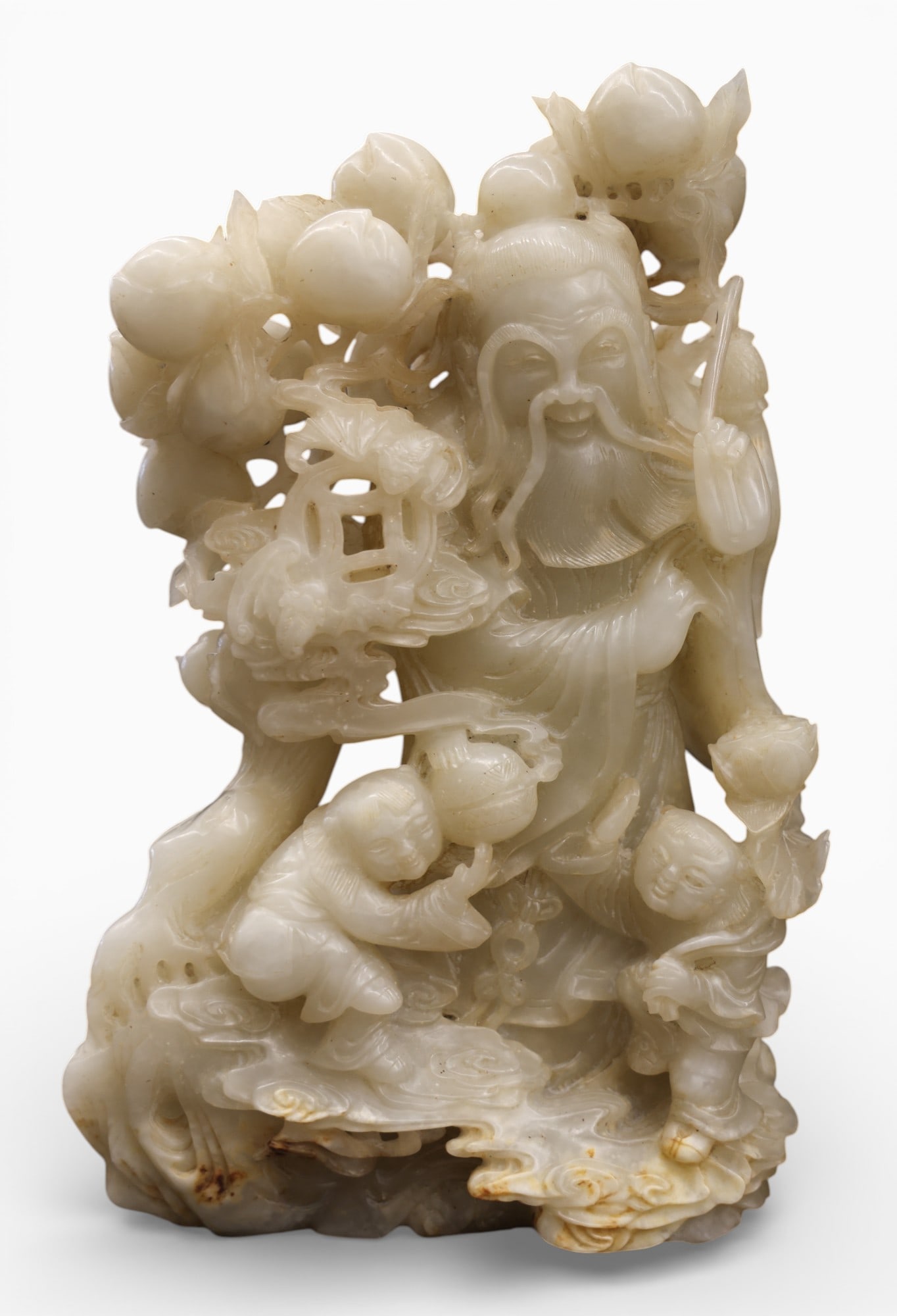 Chinese Carved Jade Shoulao with Peach Tree Figure Group (1 of 5)