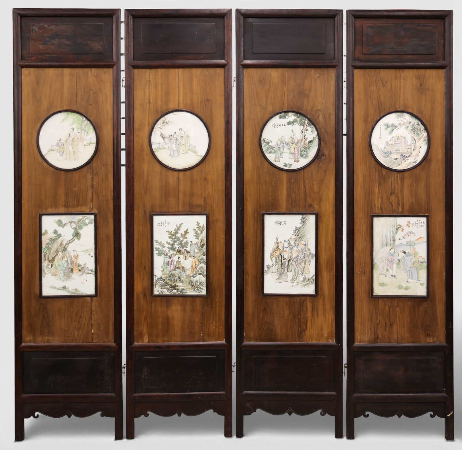 Antique Chinese Qianjiang Porcelain Plaque Four-Panel Room Screen (1 of 11)