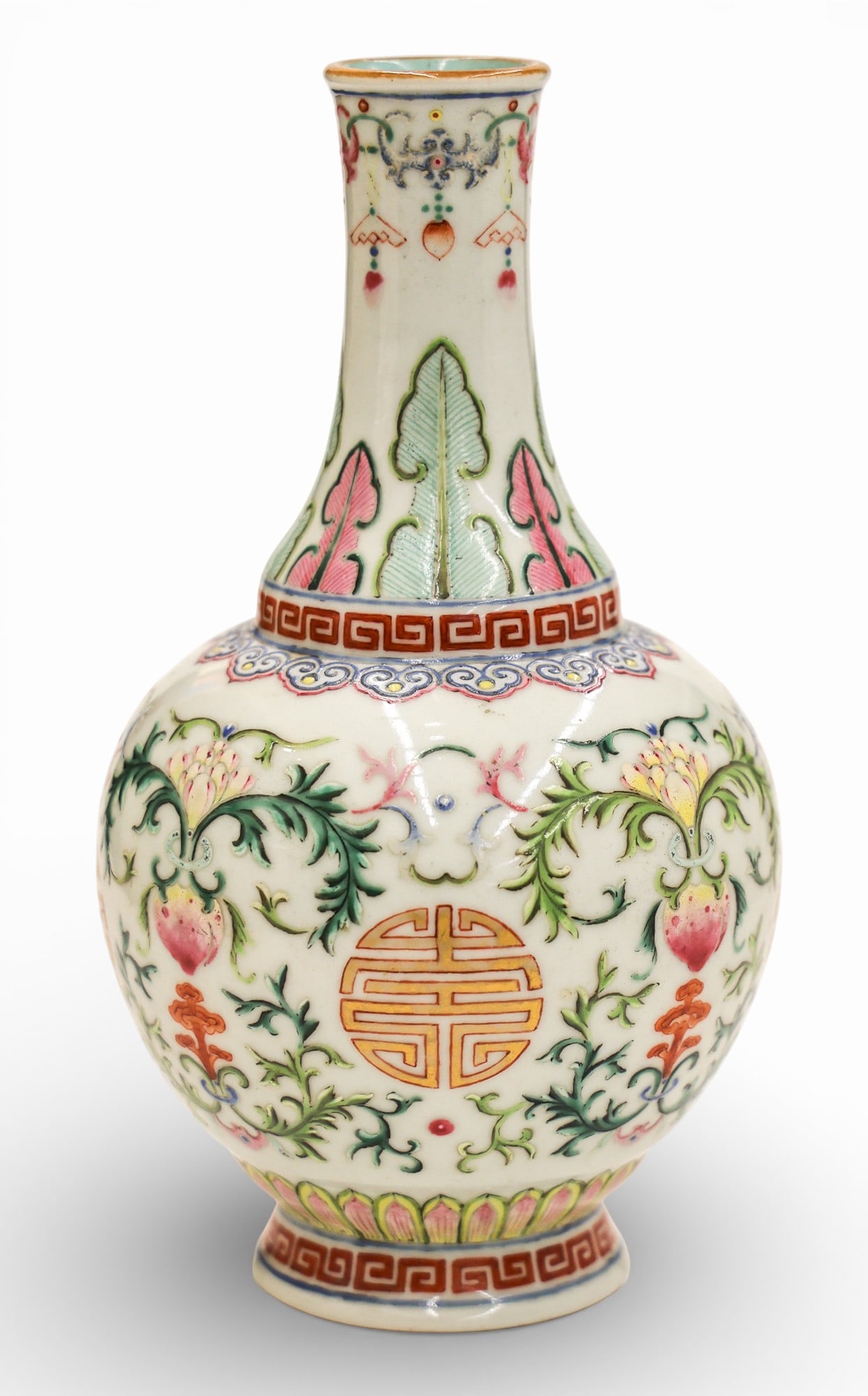 Fine Chinese Famille Rose Porcelain Shou Bottle Vase (1 of 8)