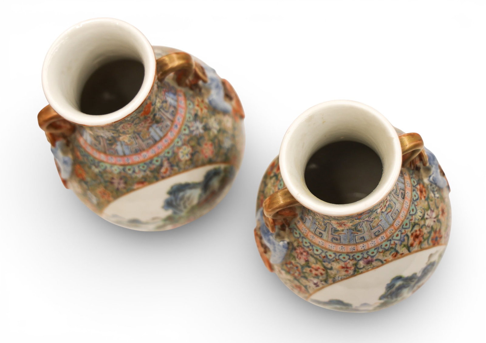 Pair Fine Chinese Millefleur Porcelain Landscape Vases - 9