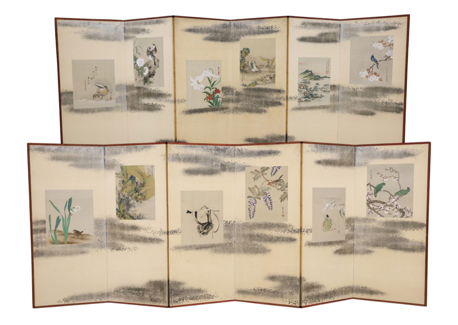 Pair Antique Japanese Album Painting Six-Panel Painted Screens (1 of 6)