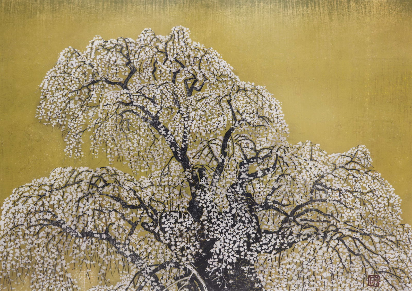 Morihiro Sato Large Modernist Japanese Woodblock Print: Morihiro Sato (b.1943 Japanese) Large Modernist Japanese Woodblock Print 26"x37" Image. Pencil signed and numbered 50 of 55 edition lower margin, dated 1983. Kato gilt framing 36"x46". Excellent condi