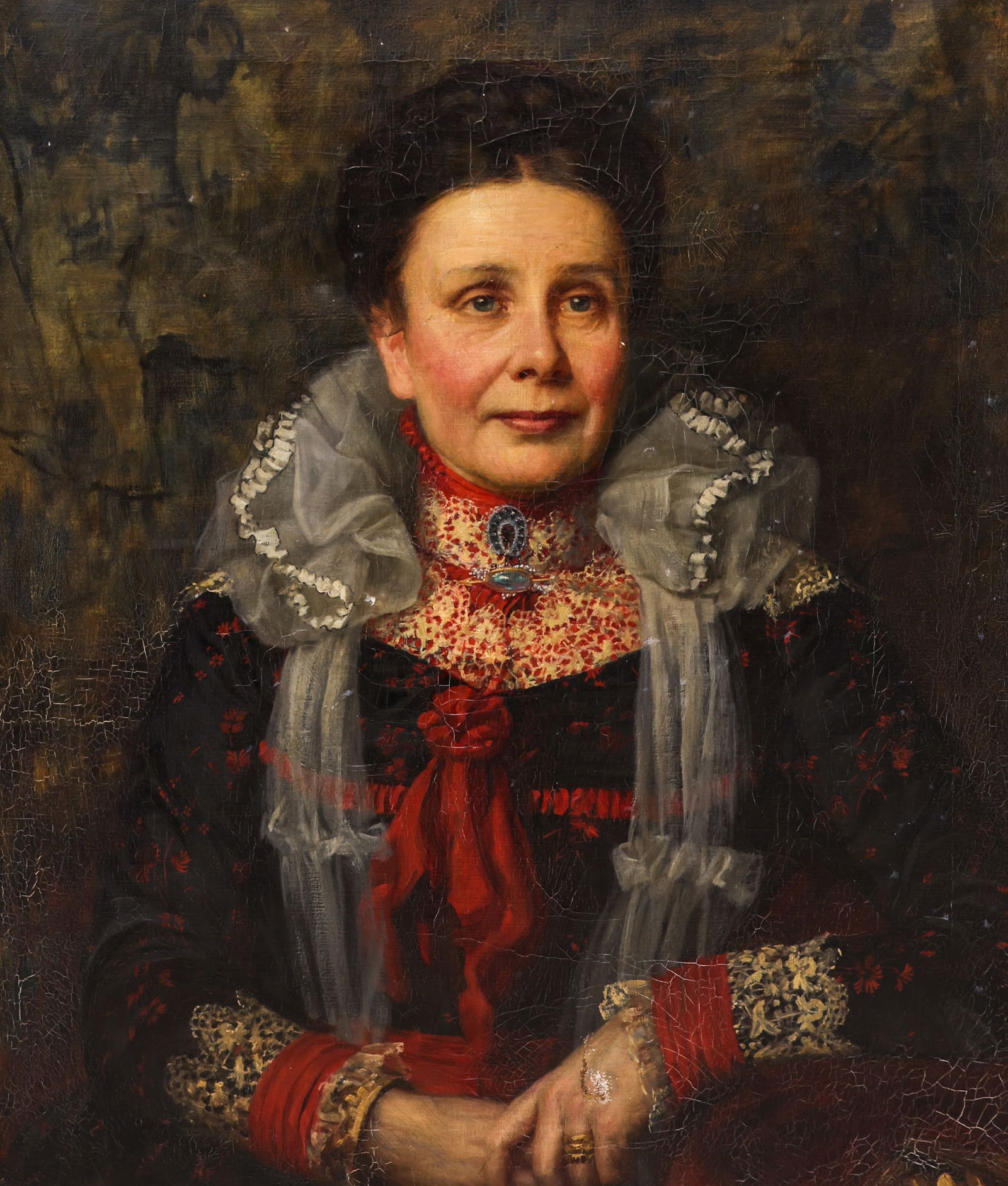 James Doyle Penrose "Mrs. J. Menzies Clayhills" (Portrait) 1902 Oil: James Doyle Penrose (1862-1932 Irish) "Mrs. J. Menzies Clayhills" (Portrait) 1902 Oil on Canvas 30"x25" Image. Unsigned, artist and titled designation on framing. Original ornate gilt framing 40"x35".