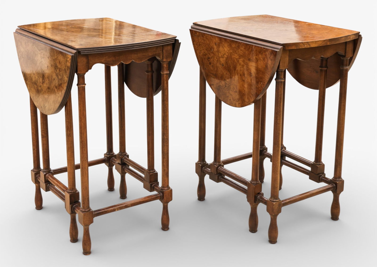 Pair Baker Burled Walnut Gate Leg Drop Leaf Side Tables (1 of 2)