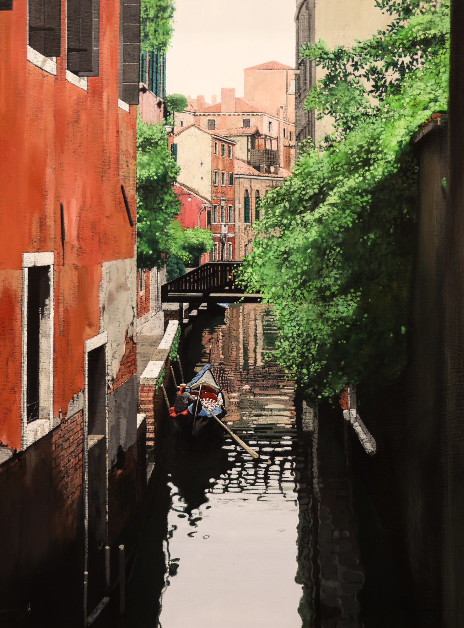 Yifu Zhao "After the Rain" (Venetian Canal Scene) Oil on Canvas: Yi-Fu Yifu Zhao (20/21st Cent. Chinese) "After the Rain" (Venetian Canal Scene) Oil on Canvas 40"x30" Image. Signed l.r. with S.R. Brennan Gallery of Fine Art, California label on verso. Gilt gallery
