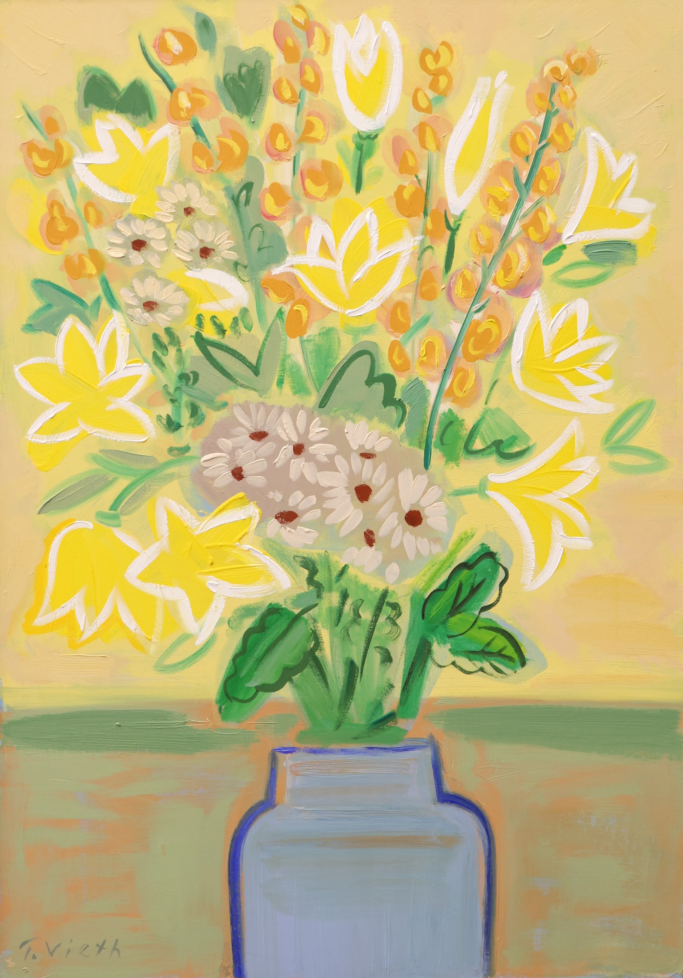 Thomas Vieth "Floral Still Life" (Small) Oil on Canvas: Thomas Vieth (b.1957 American) "Floral Still Life" (Small) Oil on Canvas 30"x21" Image. Signed lower left. Gilt gallery framing 35.5"x26.5". Excellent condition.