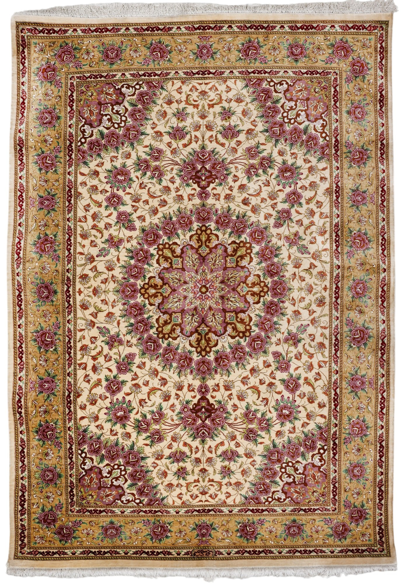 Fine Persian Arzaei Qum Silk Floral Oriental Rug (1 of 5)