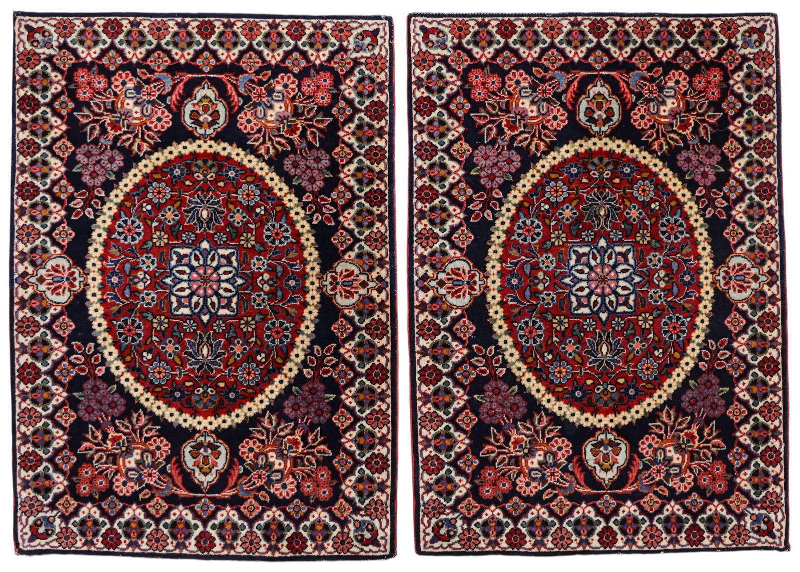 Pair Persian Kashan Oriental Rug Small Mats (1 of 2)