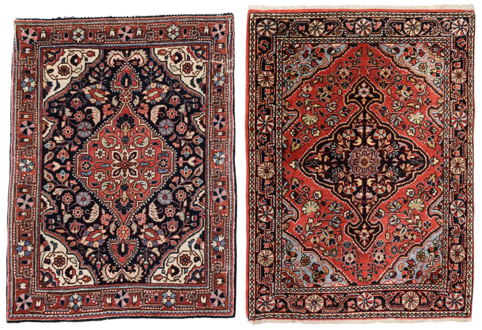 2pc Semi Antique Persian Sarouk Oriental Rug Small Mats (1 of 2)