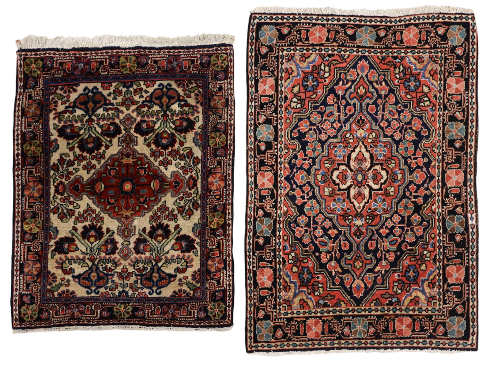 2pc Semi Antique Persian Sarouk Oriental Rug Mats (1 of 2)