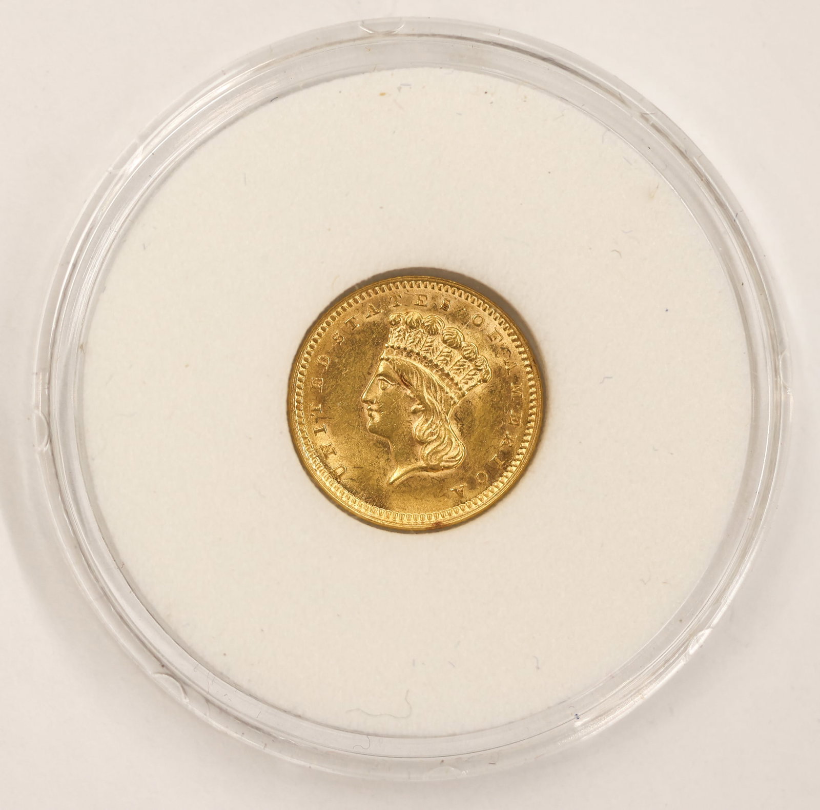 1862 US $1 Indian Princess Gold Coin: 1862 US $1 Indian Princess Gold Coin. MS-63 condition per consignor notes.