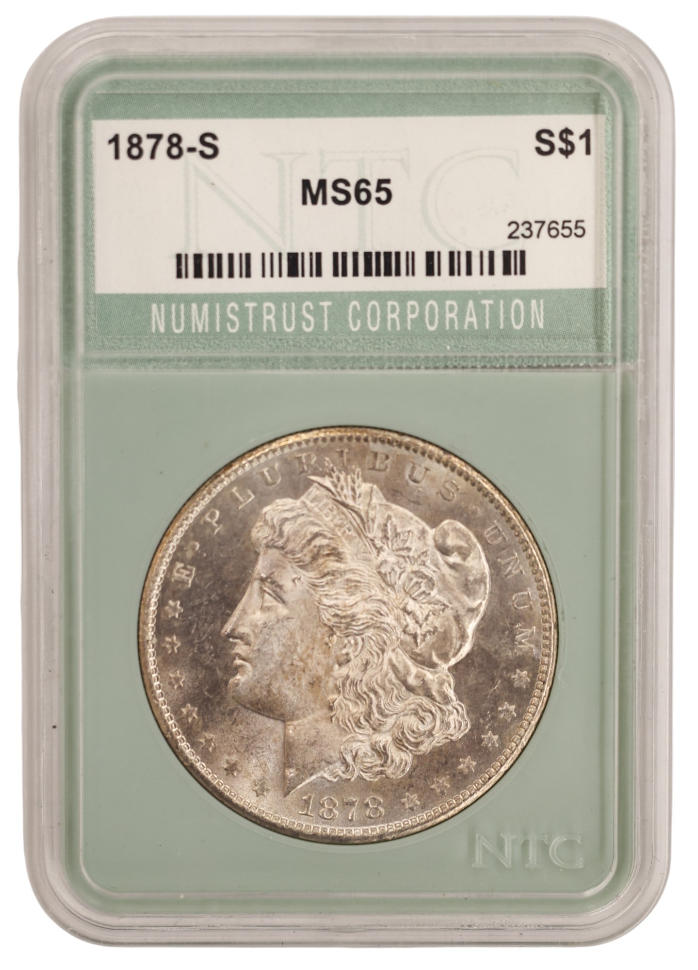 1878-S US Morgan Silver Dollar NTC MS65: 1878-S US Morgan Silver Dollar NTC MS65