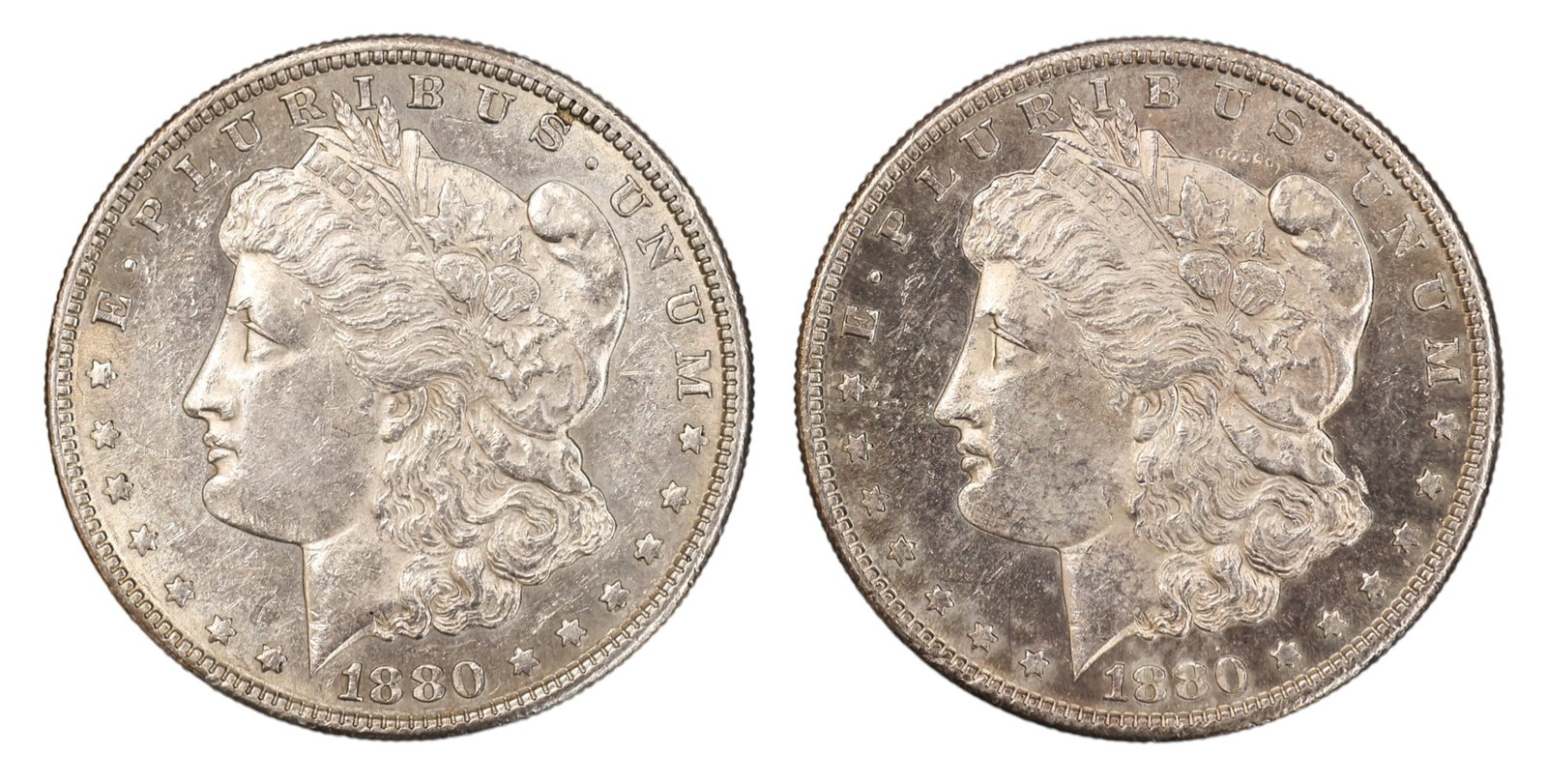 2pc 1880-S US Morgan Silver Dollars (1 of 2)